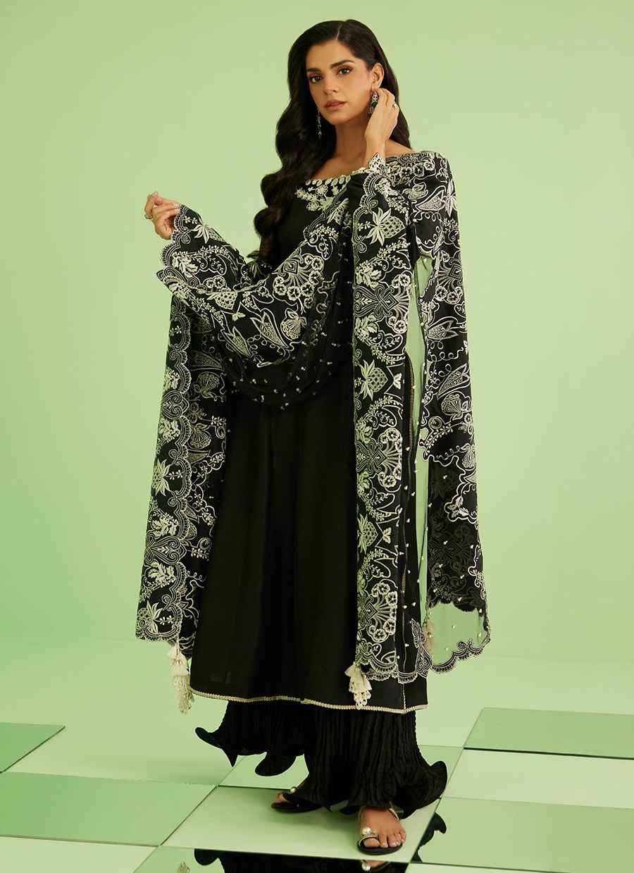 Farah Talib Aziz | Veya A Draped Capsule | Noir Elan Kalidaar - by Libasekhas UK - Registered Vendor of : Farah Talib Aziz - 100% Original Designer Dress