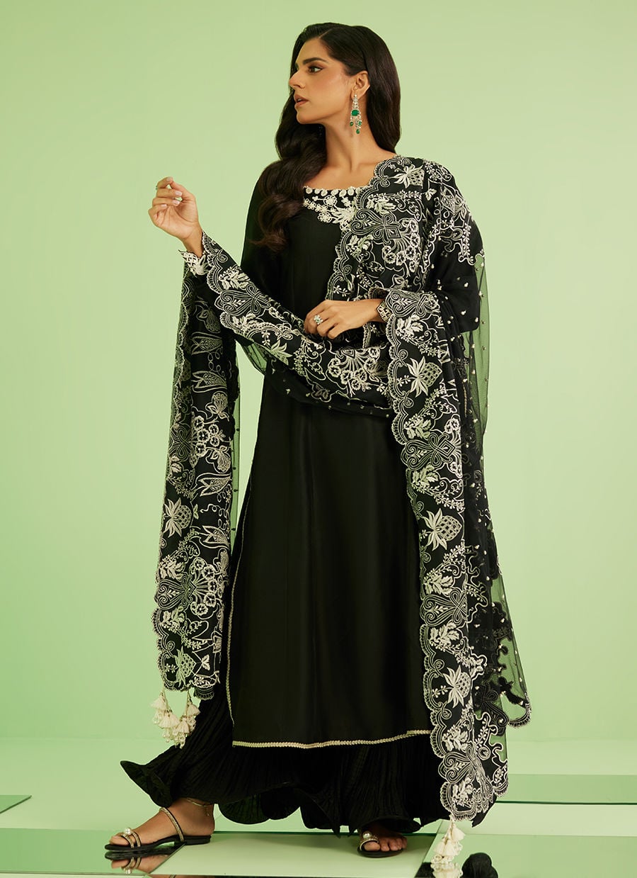 Farah Talib Aziz | Veya A Draped Capsule | Noir Elan Kalidaar - by Libasekhas UK - Registered Vendor of : Farah Talib Aziz - 100% Original Designer Dress