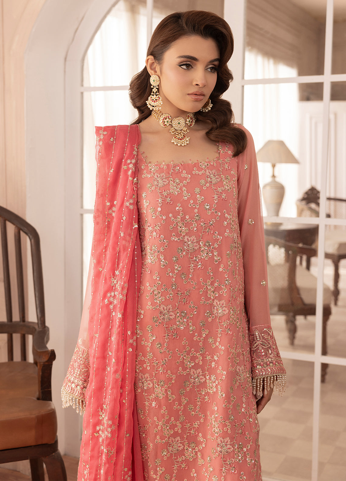 Sahane | Elyssa Festive Chiffon | CT-19003 Rosa - ELYSSA - by - Libasekhas UK - Registered Vendor of : Sahane - 100% Original Designer Dresss