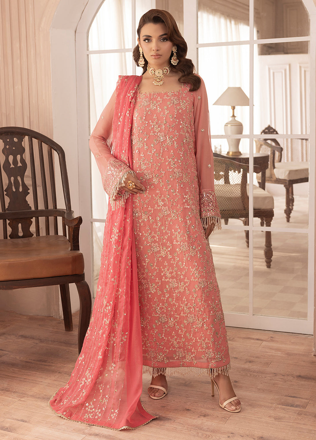 Sahane | Elyssa Festive Chiffon | CT-19003 Rosa - ELYSSA - by - Libasekhas UK - Registered Vendor of : Sahane - 100% Original Designer Dresss