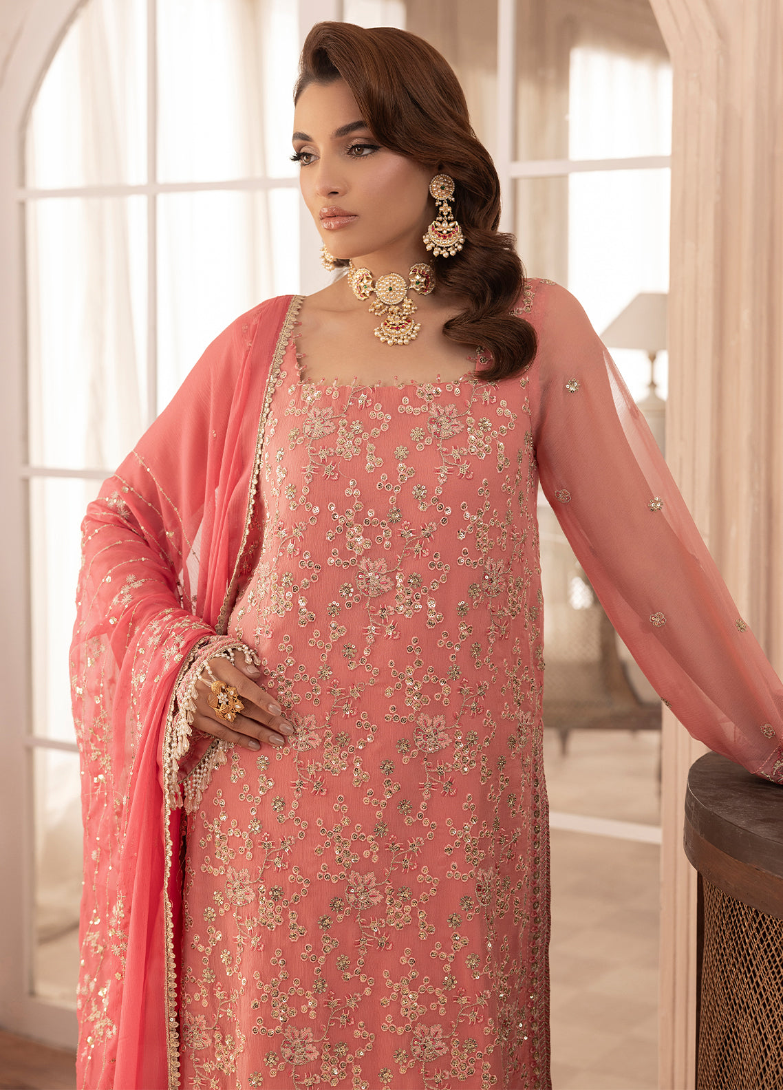 Sahane | Elyssa Festive Chiffon | CT-19003 Rosa - ELYSSA - by - Libasekhas UK - Registered Vendor of : Sahane - 100% Original Designer Dresss