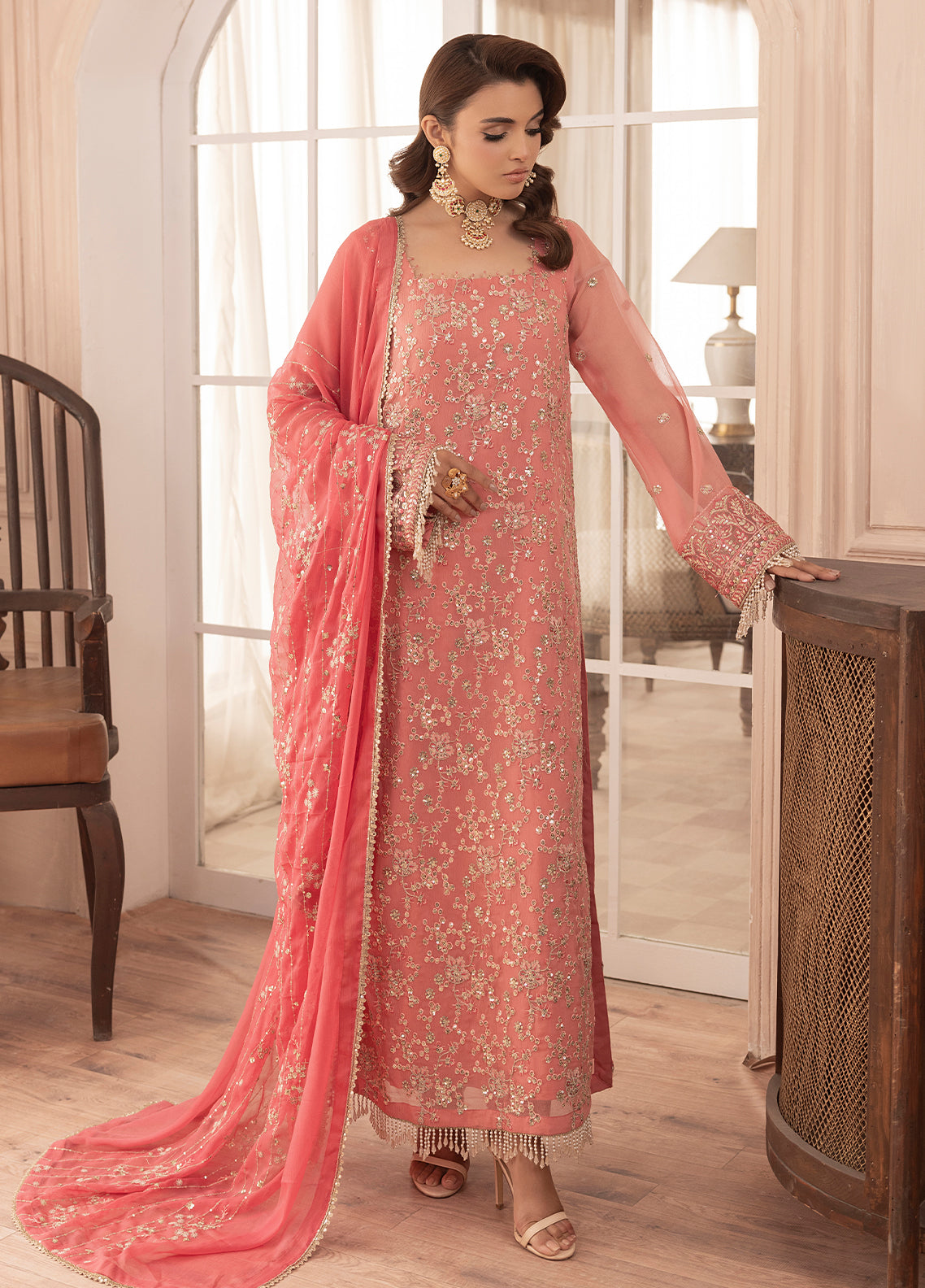 Sahane | Elyssa Festive Chiffon | CT-19003 Rosa - ELYSSA - by - Libasekhas UK - Registered Vendor of : Sahane - 100% Original Designer Dresss
