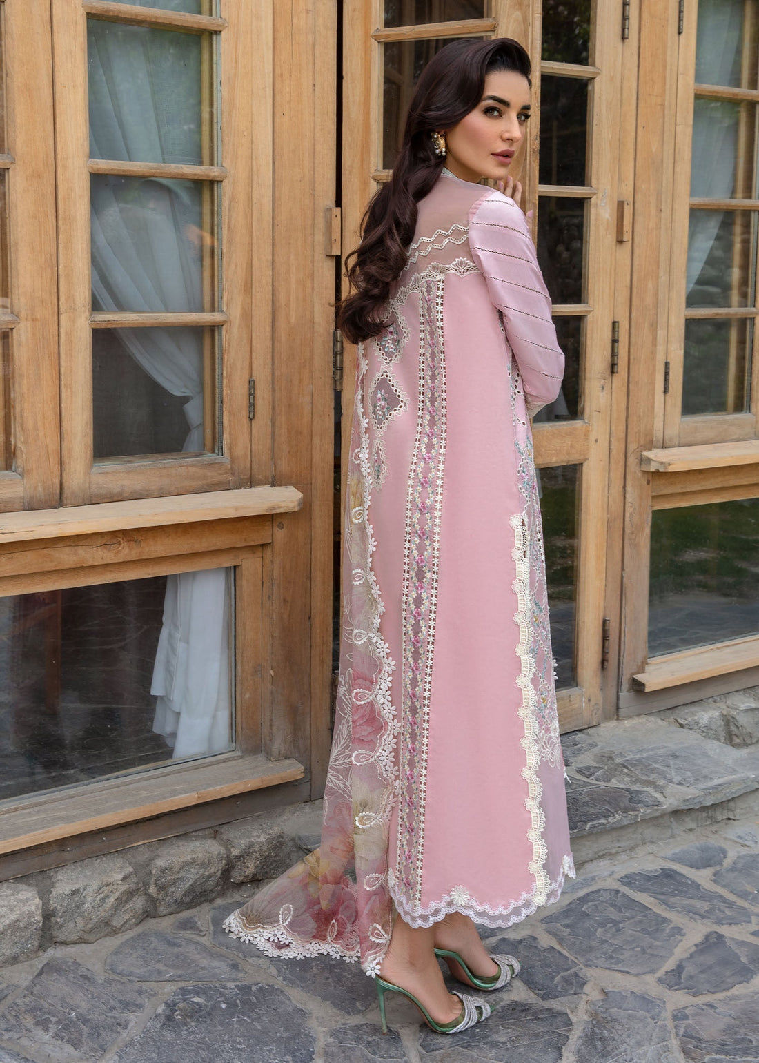 Crimson | Lawn 2024 | A Floral Mesh - Rose Pink - Libasekhas