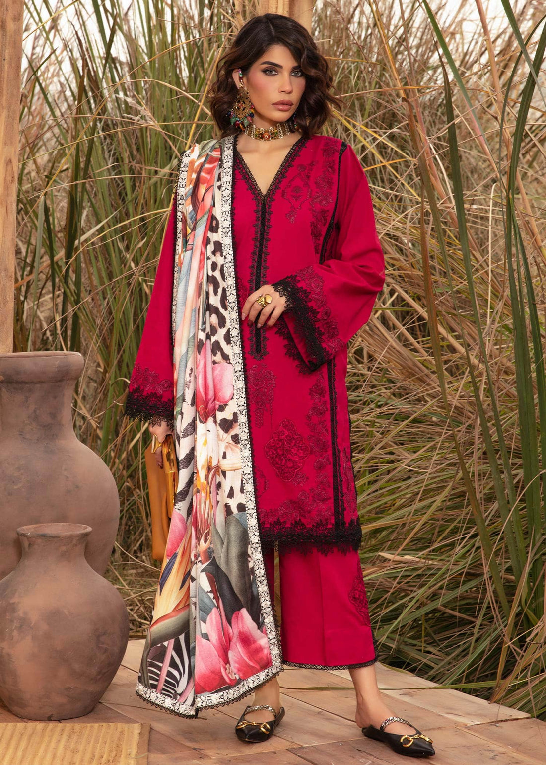 Saira Shakira | Raya Winter Stitched 23 | Crimson - by - Libasekhas UK - Registered Vendor of : Saira Shakira - 100% Original Designer Dresss