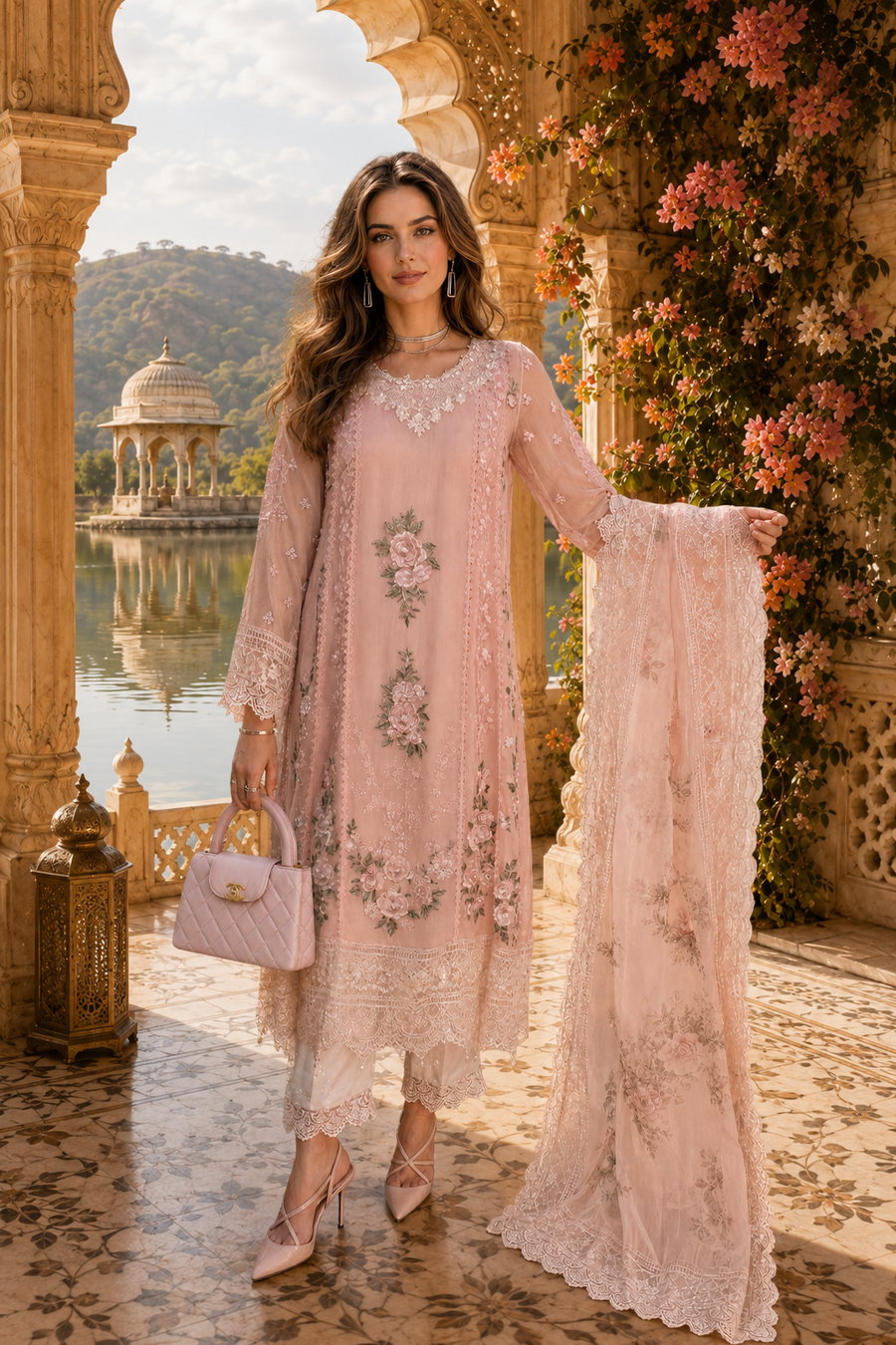 Saadia Asad | Nooriyah Luxury Chiffon | D2 - Satin Rose - by Libasekhas UK - Registered Vendor of : Saadia Asad - 100% Original Designer Dress