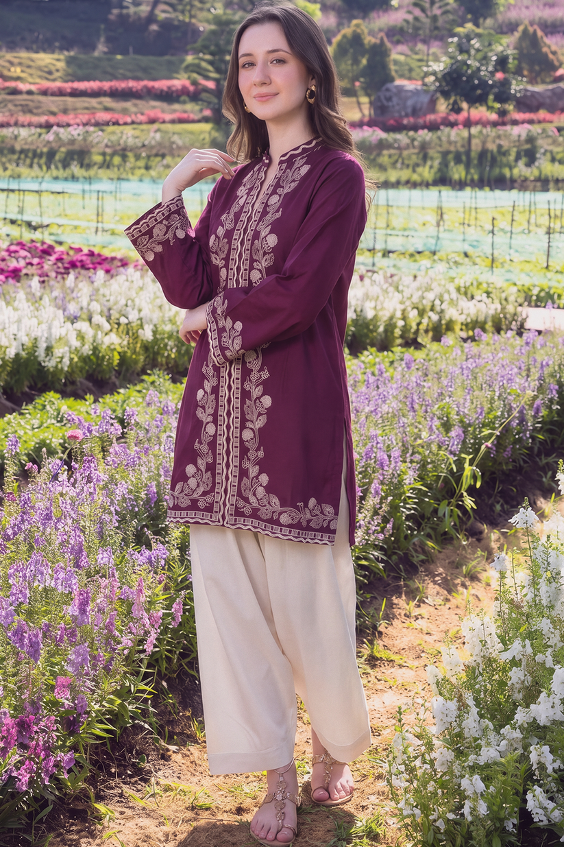 Saad Shaikh | Ease Fall Edit 26 | Prune - by Libasekhas UK - Registered Vendor of : Saad Shaikh - 100% Original Designer Dress