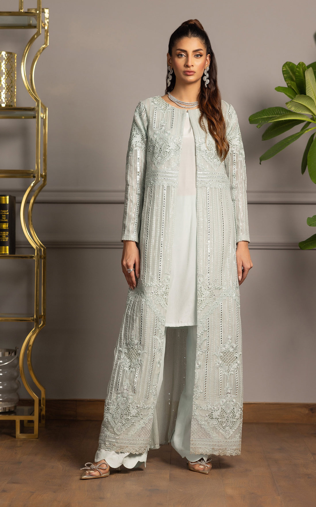 Threads and Motifs | Formal Dresses 25 | Organza Embroidered Jacket With Inner - by Libasekhas UK - Registered Vendor of : Threads and Motifs - 100% Original Designer Dress
