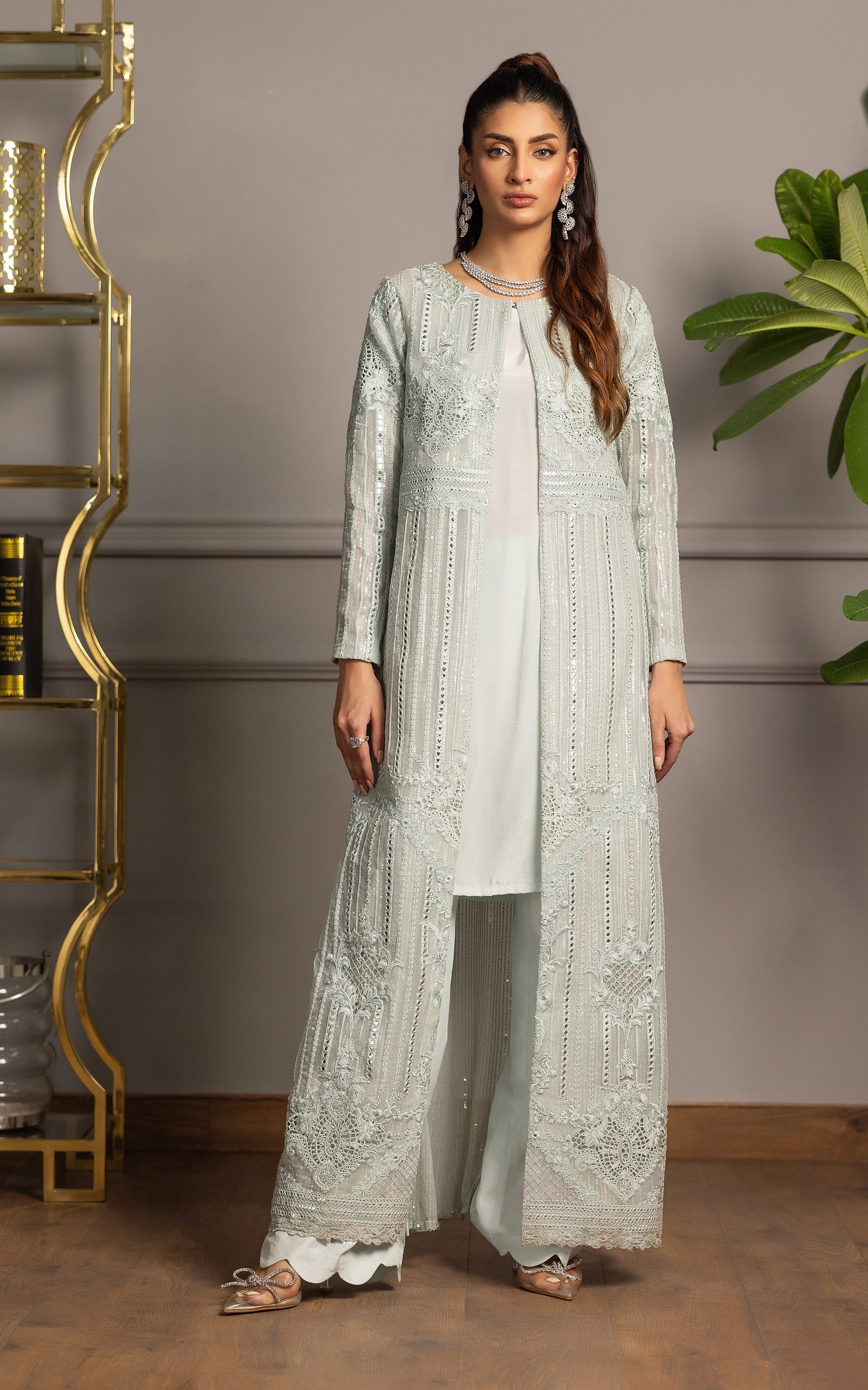 Threads and Motifs | Formal Dresses 25 | Organza Embroidered Jacket With Inner - by Libasekhas UK - Registered Vendor of : Threads and Motifs - 100% Original Designer Dress