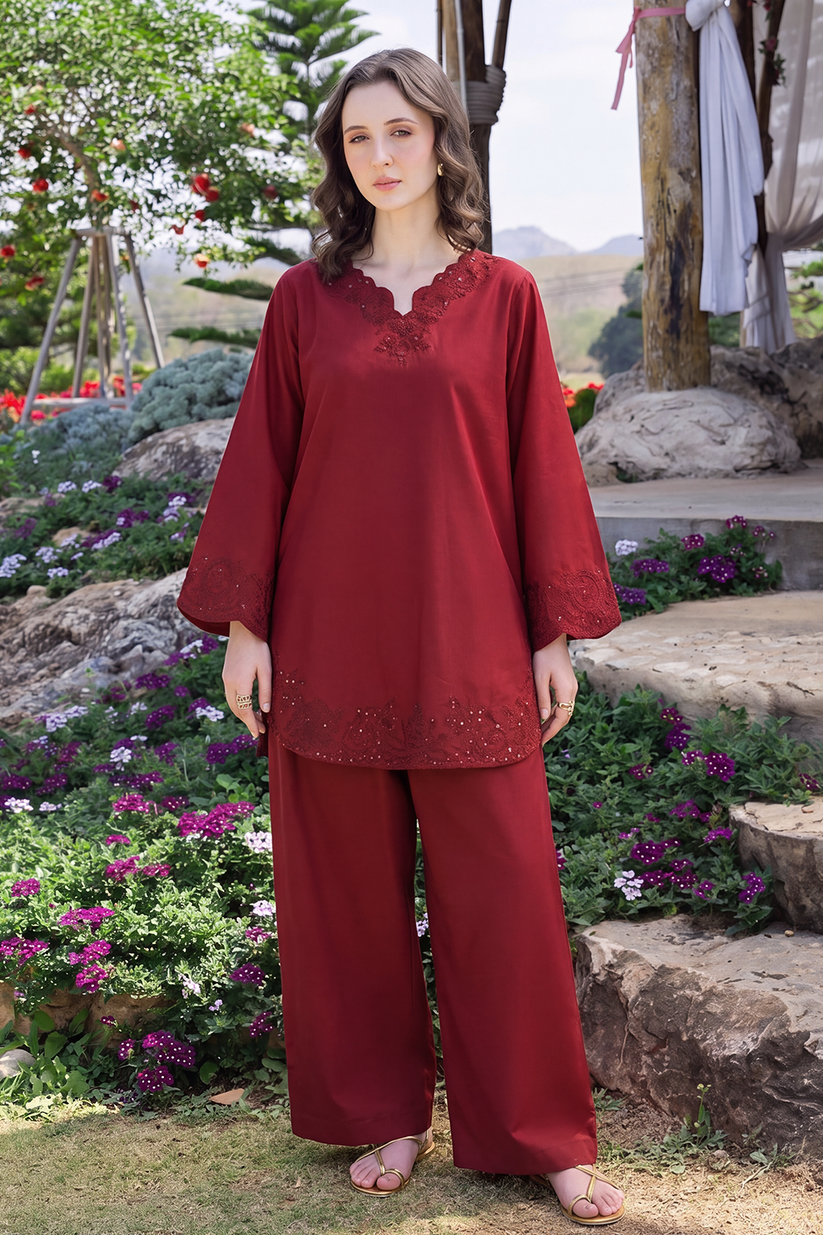 Saad Shaikh | Ease Fall Edit 26 | Merlot - by Libasekhas UK - Registered Vendor of : Saad Shaikh - 100% Original Designer Dress