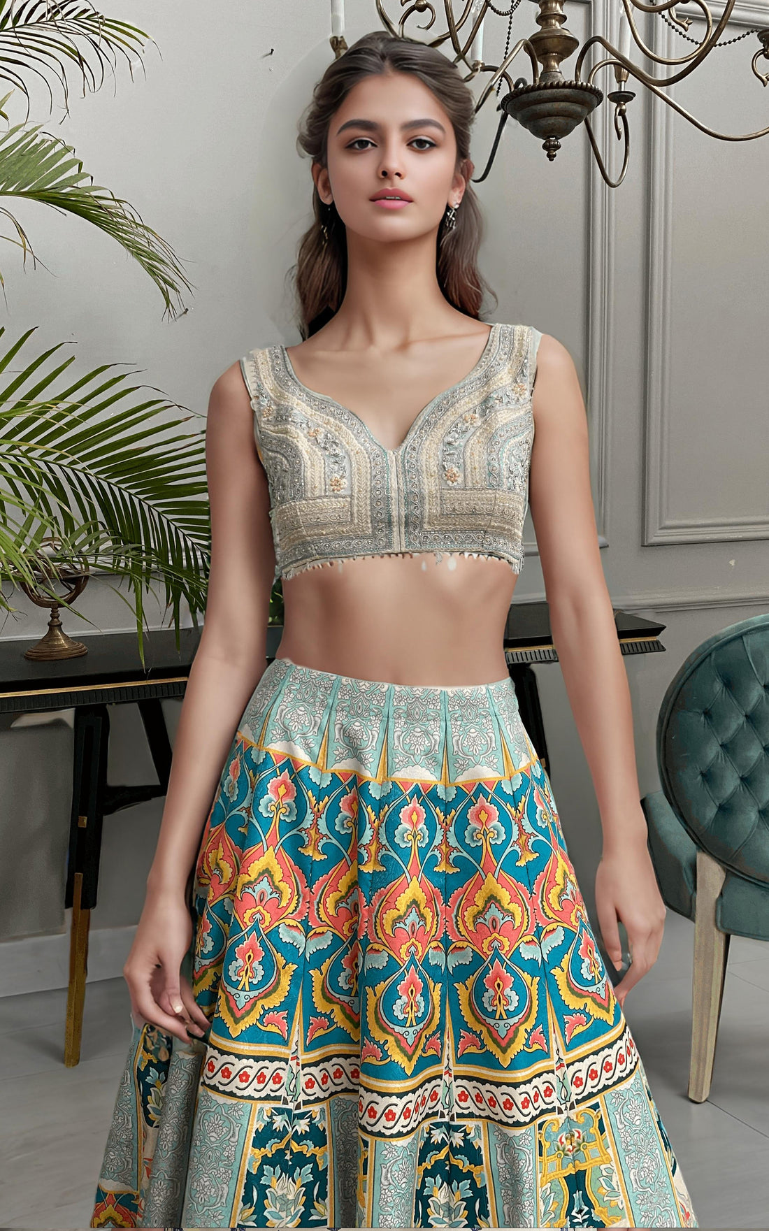 Threads and Motifs | Formal Dresses 25 | Embroidered Blouse With Printed Lehenga And Dupatta - by Libasekhas UK - Registered Vendor of : Threads and Motifs - 100% Original Designer Dress