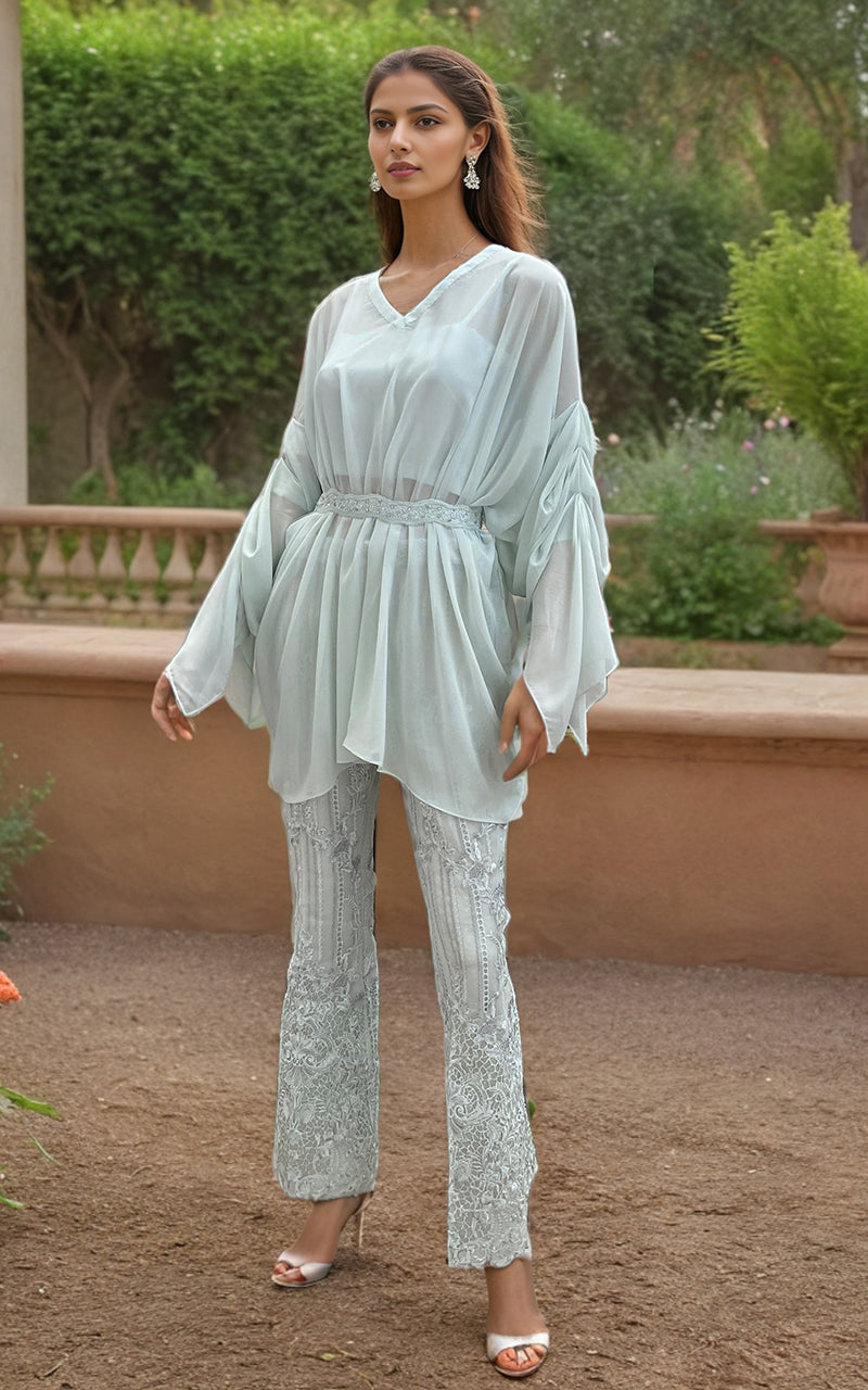 Threads and Motifs | Formal Dresses 25 | Chiffon Top with Organza Embroidered Trouser - by Libasekhas UK - Registered Vendor of : Threads and Motifs - 100% Original Designer Dress