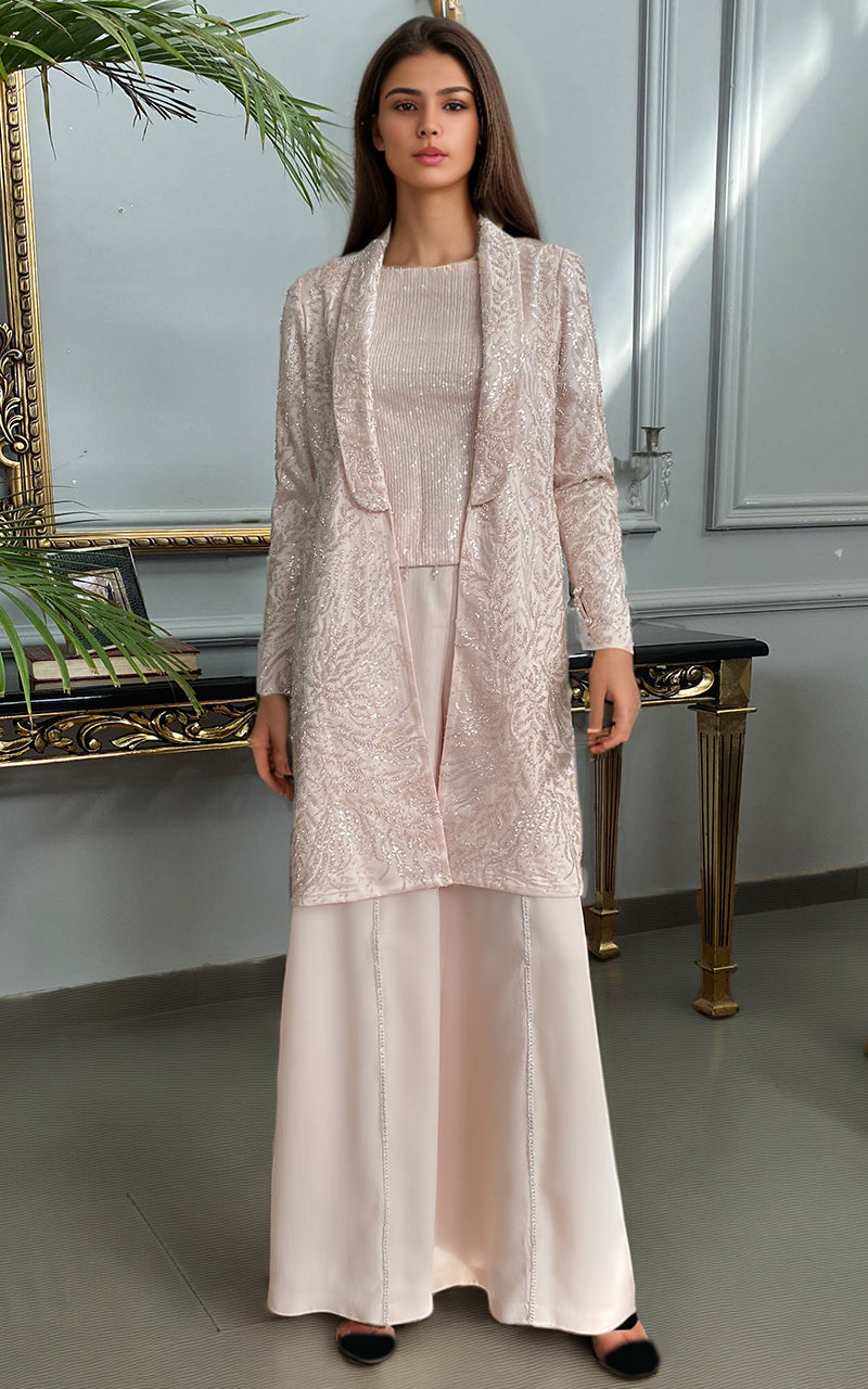 Threads and Motifs | Formal Dresses 25 | Net Embroidered jacket with trouser - by Libasekhas UK - Registered Vendor of : Threads and Motifs - 100% Original Designer Dress