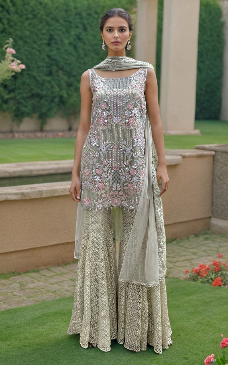 Threads and Motifs | Formal Dresses 25 | Organza Embroidered Shirt - by Libasekhas UK - Registered Vendor of : Threads and Motifs - 100% Original Designer Dress