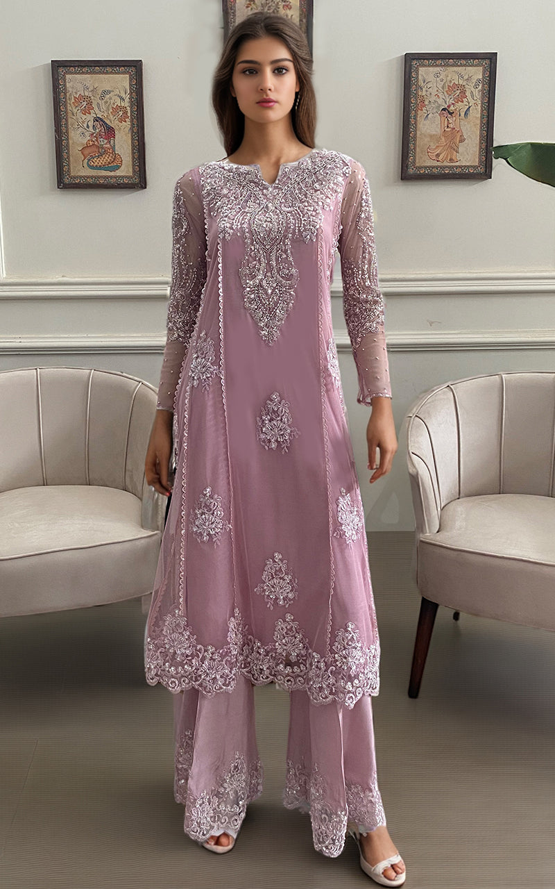 Threads and Motifs | Formal Dresses 25 | NET EMBROIDERD SHIRT WITH TROUSER - by Libasekhas UK - Registered Vendor of : Threads and Motifs - 100% Original Designer Dress