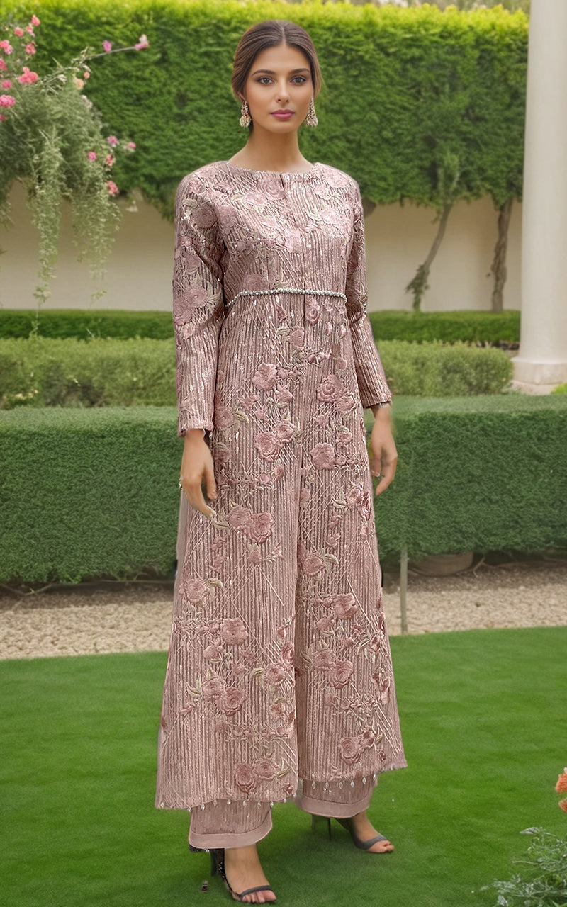 Threads and Motifs | Formal Dresses 25 | Net Embroidered Jacket With Trouser - by Libasekhas UK - Registered Vendor of : Threads and Motifs - 100% Original Designer Dress
