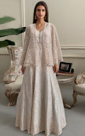Threads and Motifs | Formal Dresses 25 | Net Embroidered Maxi With Embroidered Cape - by Libasekhas UK - Registered Vendor of : Threads and Motifs - 100% Original Designer Dress