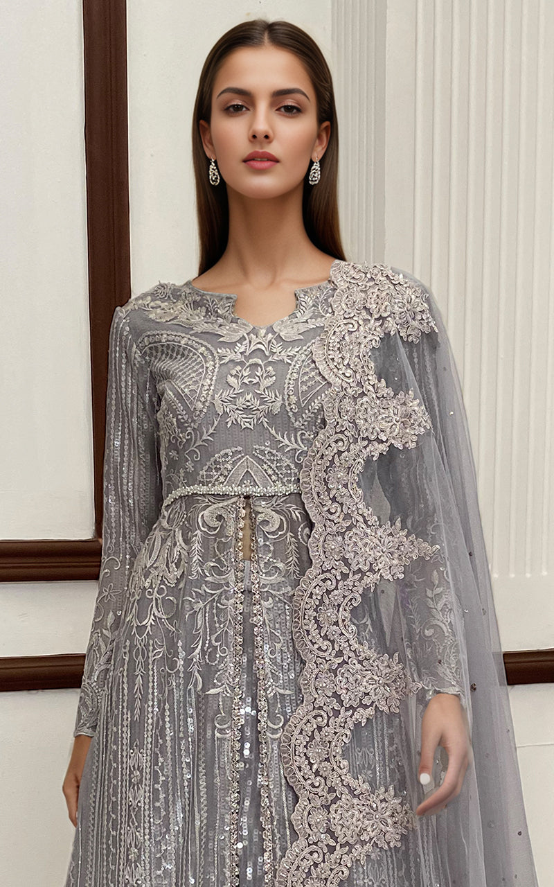 Threads and Motifs | Formal Dresses 25 | Net Embroidered Maxi With Dupatta - by Libasekhas UK - Registered Vendor of : Threads and Motifs - 100% Original Designer Dress