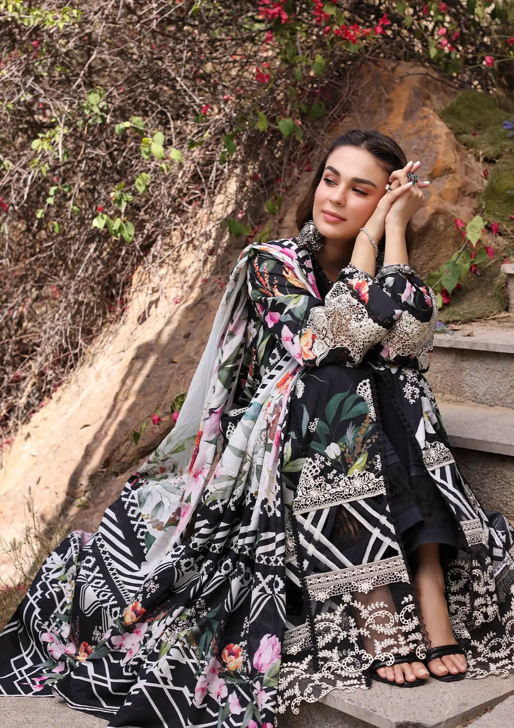 Elaf Premium | Prints Chikankari 24 | 02A NOIREE - by - Libasekhas UK - Registered Vendor of : Elaf Premium - 100% Original Designer Dresss