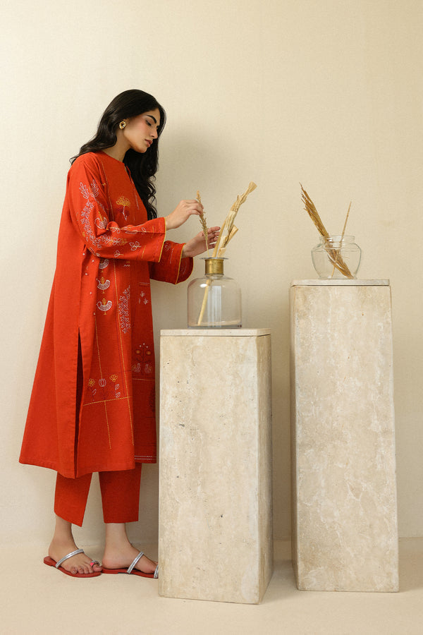 Sahar | Pre Essential Emb Edit | Burnt Citrus - by Libasekhas UK - Registered Vendor of : Sahar - 100% Original Designer Dress