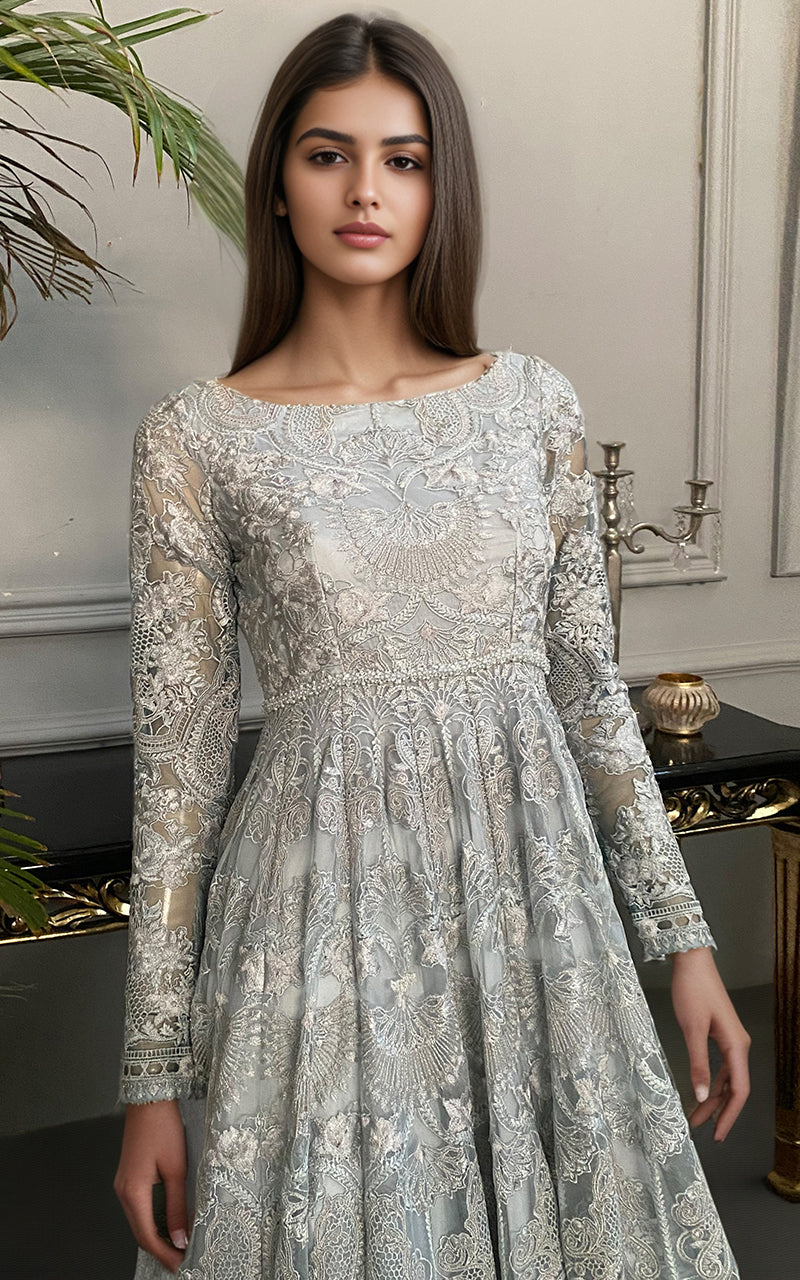 Threads and Motifs | Formal Dresses 25 | Net Embroidered Maxi - by Libasekhas UK - Registered Vendor of : Threads and Motifs - 100% Original Designer Dress