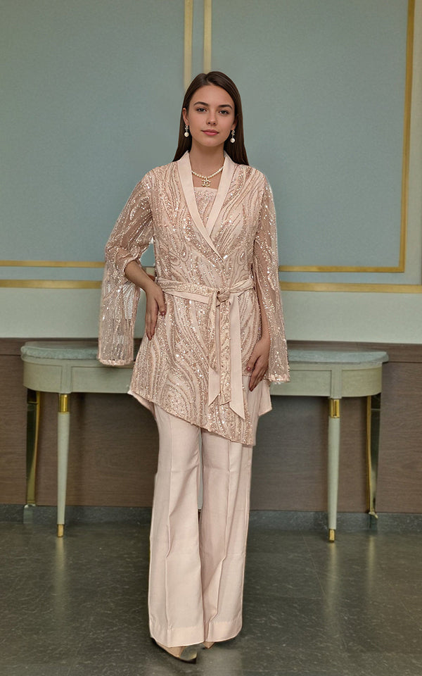 Threads and Motifs | Formal Dresses 25 | Net Embroidered Jacket With Trouser - by Libasekhas UK - Registered Vendor of : Threads and Motifs - 100% Original Designer Dress