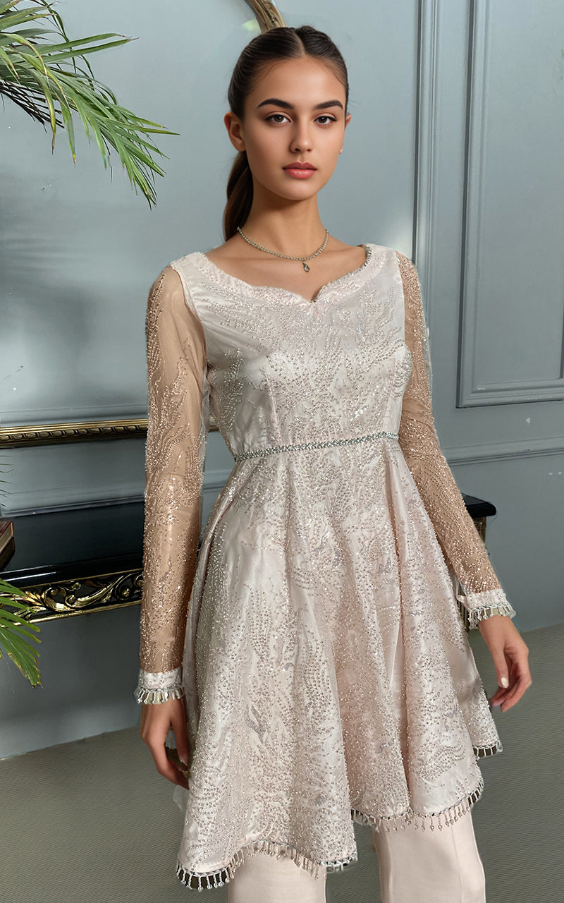 Threads and Motifs | Formal Dresses 25 | Net Embroidered Peplum With Trouser - by Libasekhas UK - Registered Vendor of : Threads and Motifs - 100% Original Designer Dress