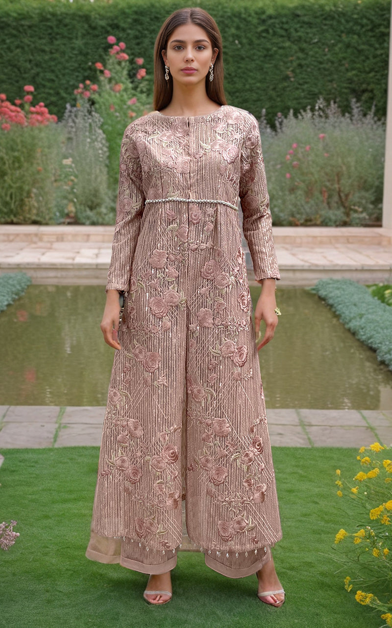 Threads and Motifs | Formal Dresses 25 | Net Embroidered Jacket With Trouser - by Libasekhas UK - Registered Vendor of : Threads and Motifs - 100% Original Designer Dress