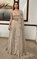 Threads and Motifs | Formal Dresses 25 | Net Embroidered Blouse With Embroidered Lehenga & Dupatta - by Libasekhas UK - Registered Vendor of : Threads and Motifs - 100% Original Designer Dress