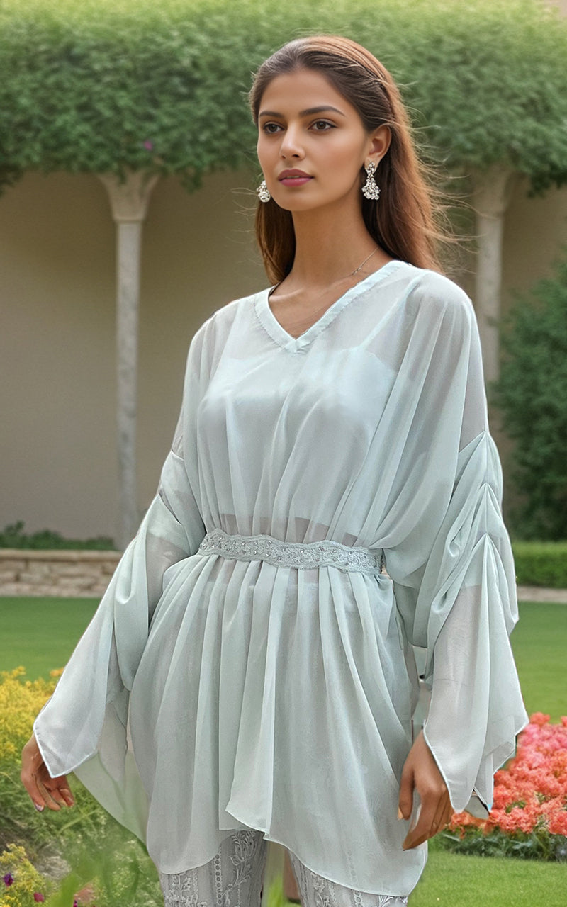 Threads and Motifs | Formal Dresses 25 | Chiffon Top with Organza Embroidered Trouser - by Libasekhas UK - Registered Vendor of : Threads and Motifs - 100% Original Designer Dress