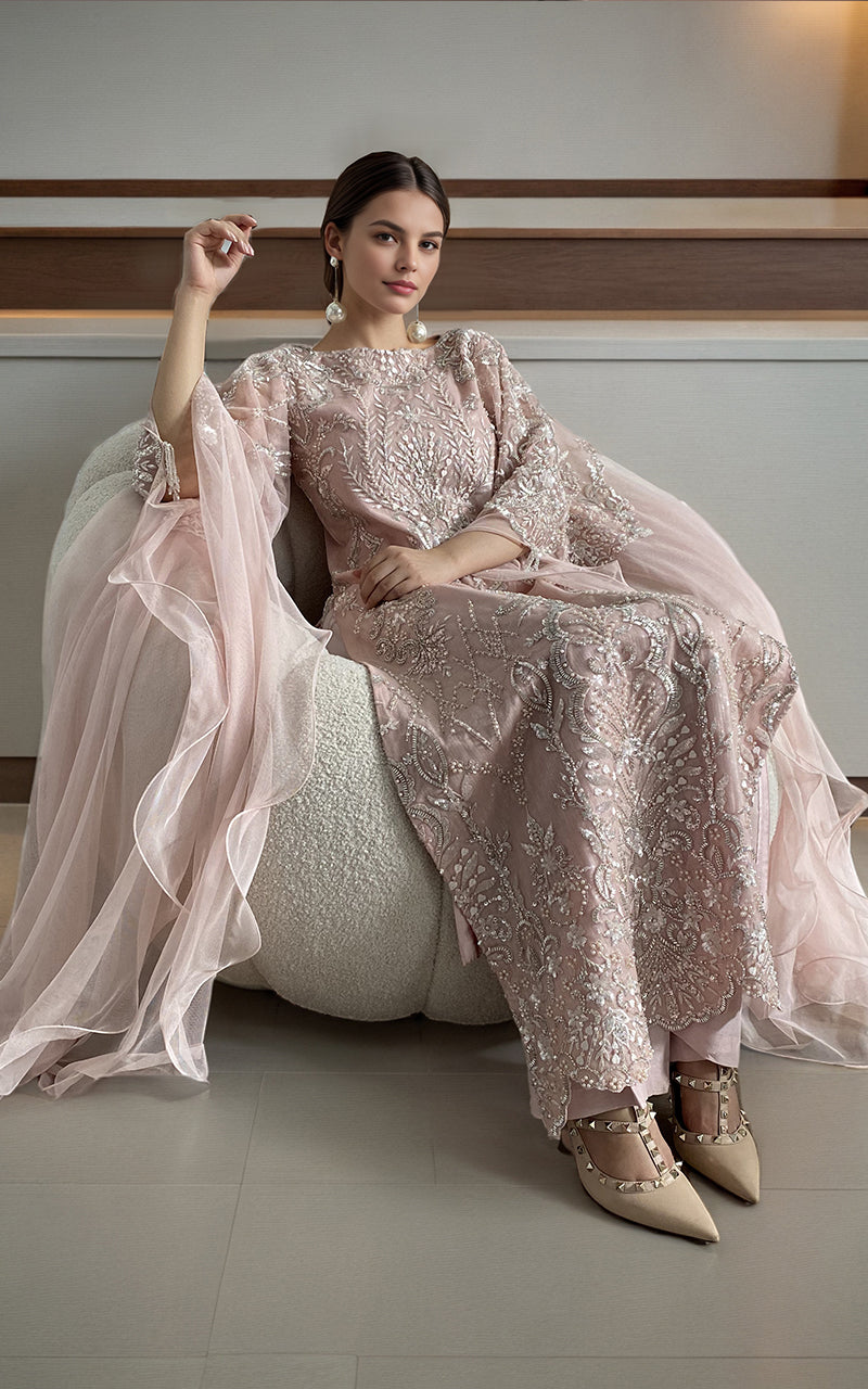 Threads and Motifs | Formal Dresses 25 | Net Embroidered Shirt - by Libasekhas UK - Registered Vendor of : Threads and Motifs - 100% Original Designer Dress