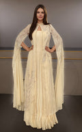 Threads and Motifs | Formal Dresses 25 | Chiffon Embroidered Cape With Crushed Maxi - by Libasekhas UK - Registered Vendor of : Threads and Motifs - 100% Original Designer Dress