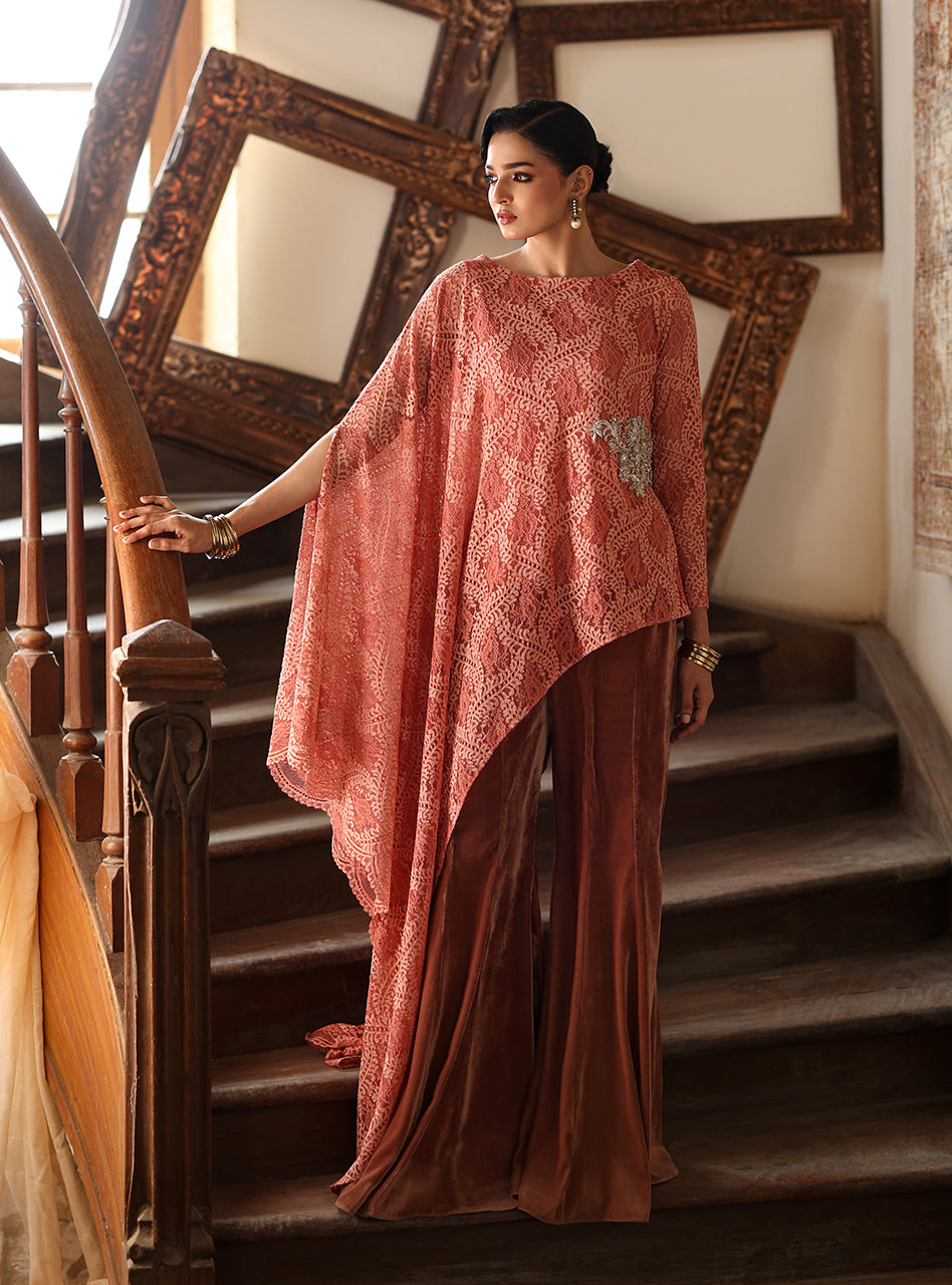 Zainab Chottani | Velura Velvet Edit 25 | Blush Cape - by Libasekhas UK - Registered Vendor of : Zainab Chottani - 100% Original Designer Dress