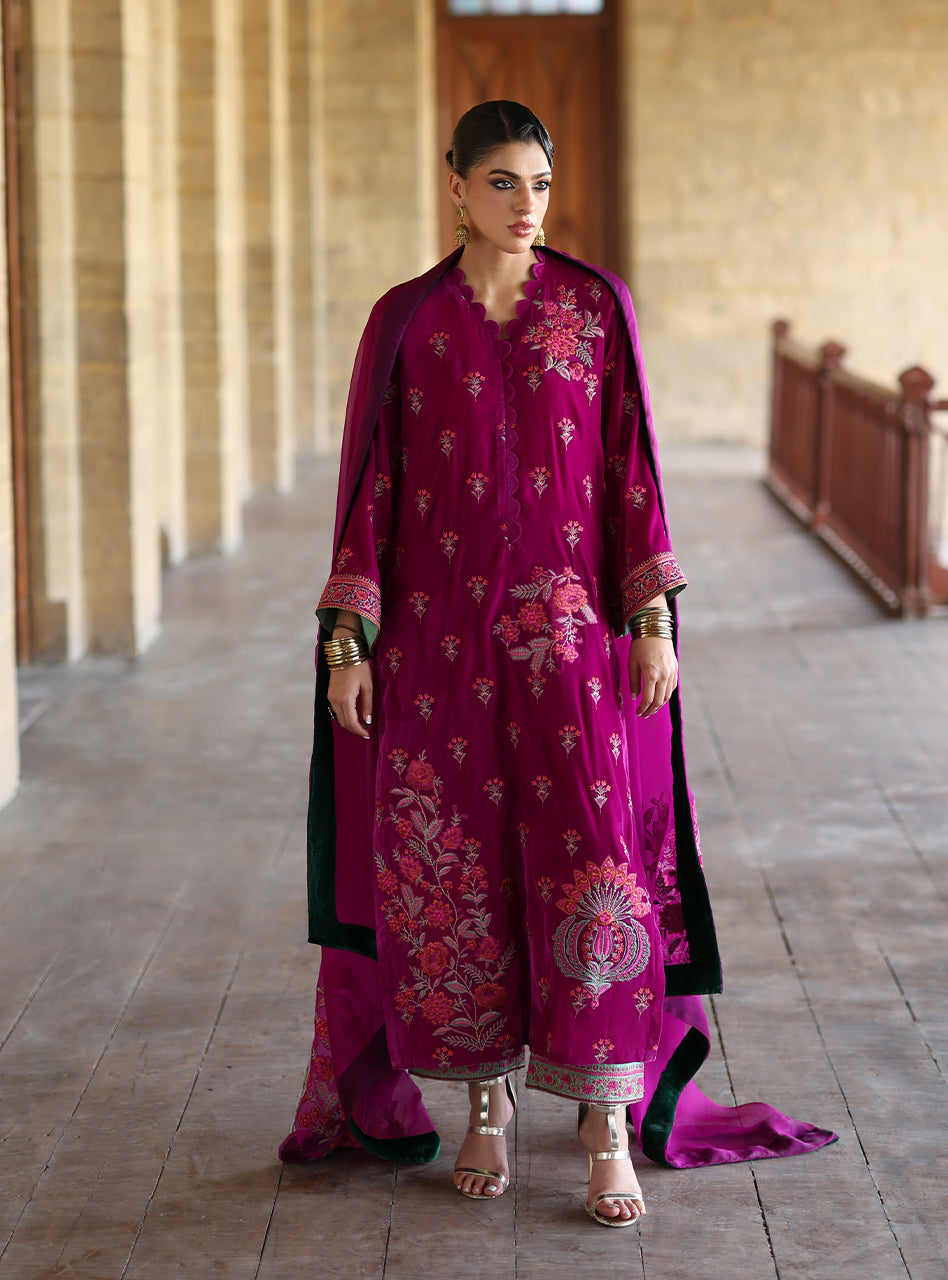 Zainab Chottani | Velura Velvet Edit 25 | Mulberry Long Shirt - by Libasekhas UK - Registered Vendor of : Zainab Chottani - 100% Original Designer Dress