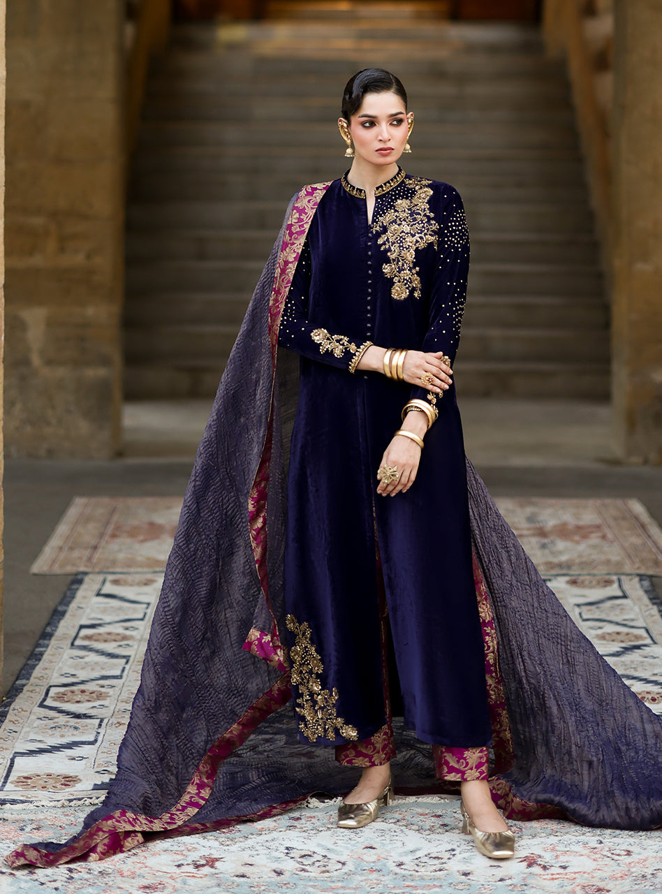 Zainab Chottani | Velura Velvet Edit 25 | Celine Gold - by Libasekhas UK - Registered Vendor of : Zainab Chottani - 100% Original Designer Dress