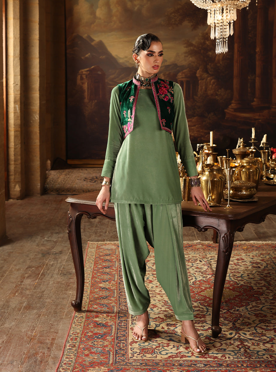 Zainab Chottani | Velura Velvet Edit 25 | Jade Bolero - by Libasekhas UK - Registered Vendor of : Zainab Chottani - 100% Original Designer Dress