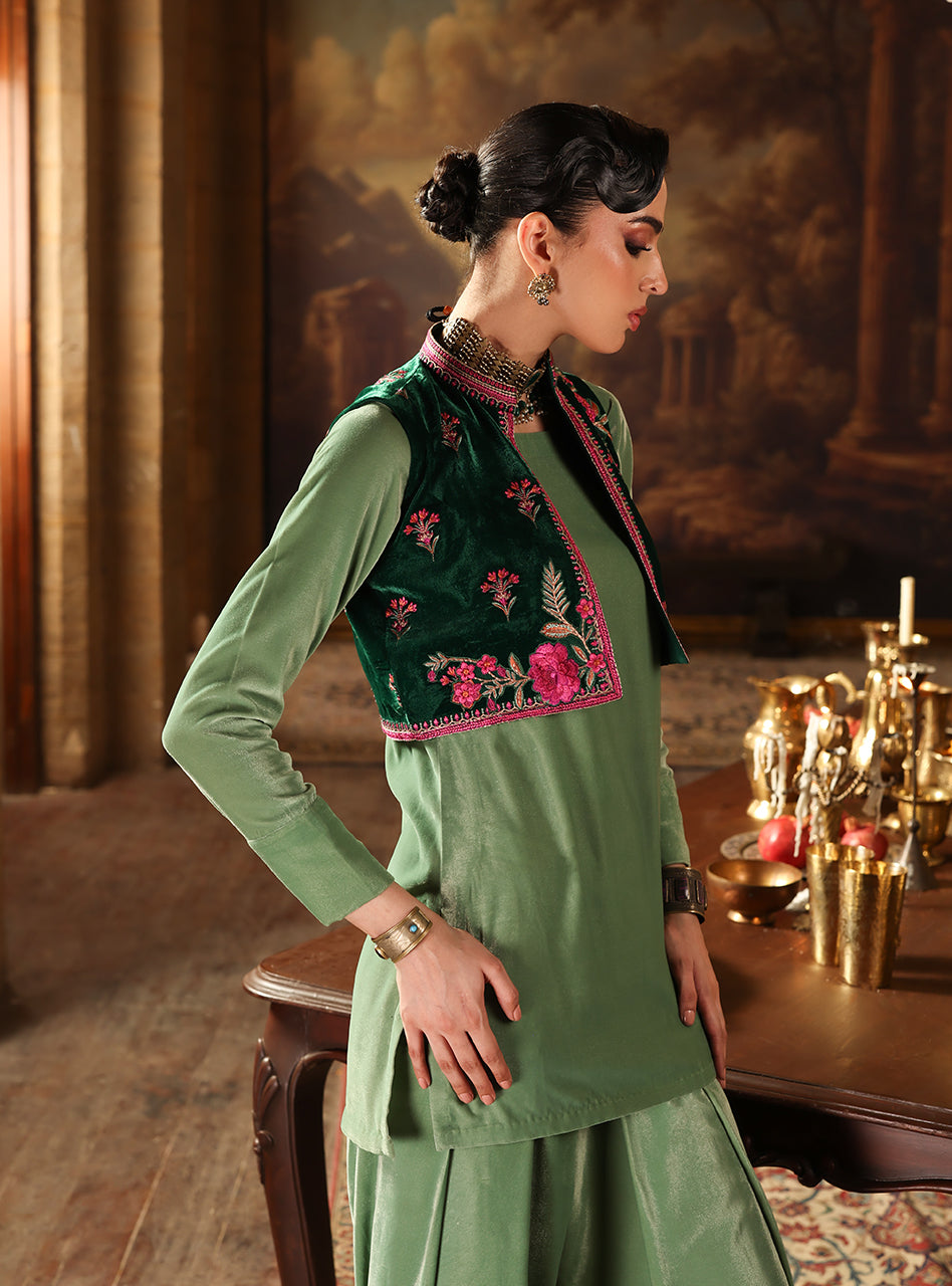 Zainab Chottani | Velura Velvet Edit 25 | Jade Bolero - by Libasekhas UK - Registered Vendor of : Zainab Chottani - 100% Original Designer Dress