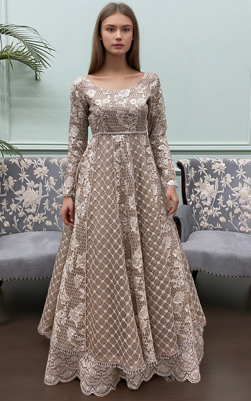 Threads and Motifs | Formal Dresses 25 | Organza Embroidered Maxi - by Libasekhas UK - Registered Vendor of : Threads and Motifs - 100% Original Designer Dress