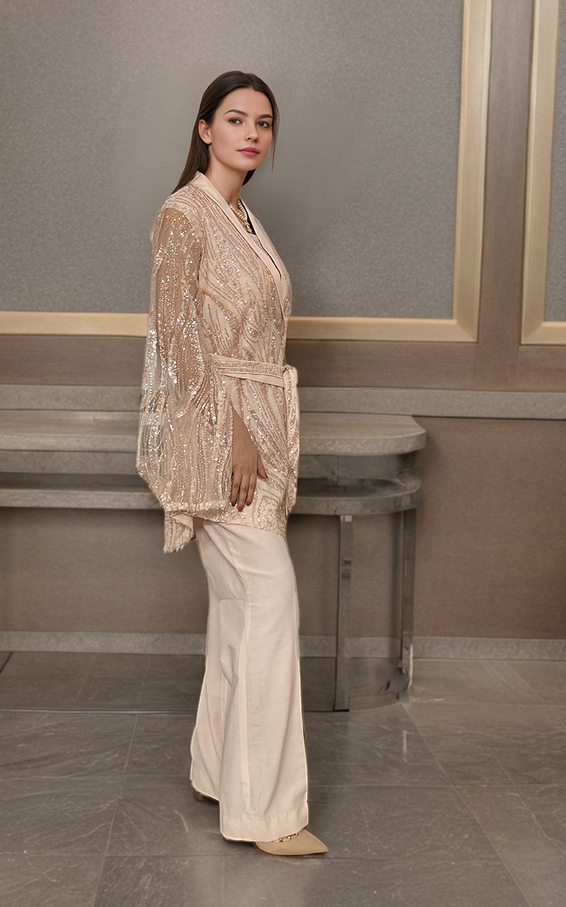 Threads and Motifs | Formal Dresses 25 | Net Embroidered Jacket With Trouser - by Libasekhas UK - Registered Vendor of : Threads and Motifs - 100% Original Designer Dress