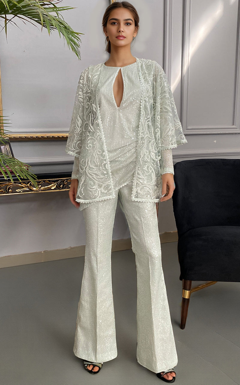 Threads and Motifs | Formal Dresses 25 | Net Embroidered Cap With Sequins Inner And Sequins Trouser - by Libasekhas UK - Registered Vendor of : Threads and Motifs - 100% Original Designer Dress