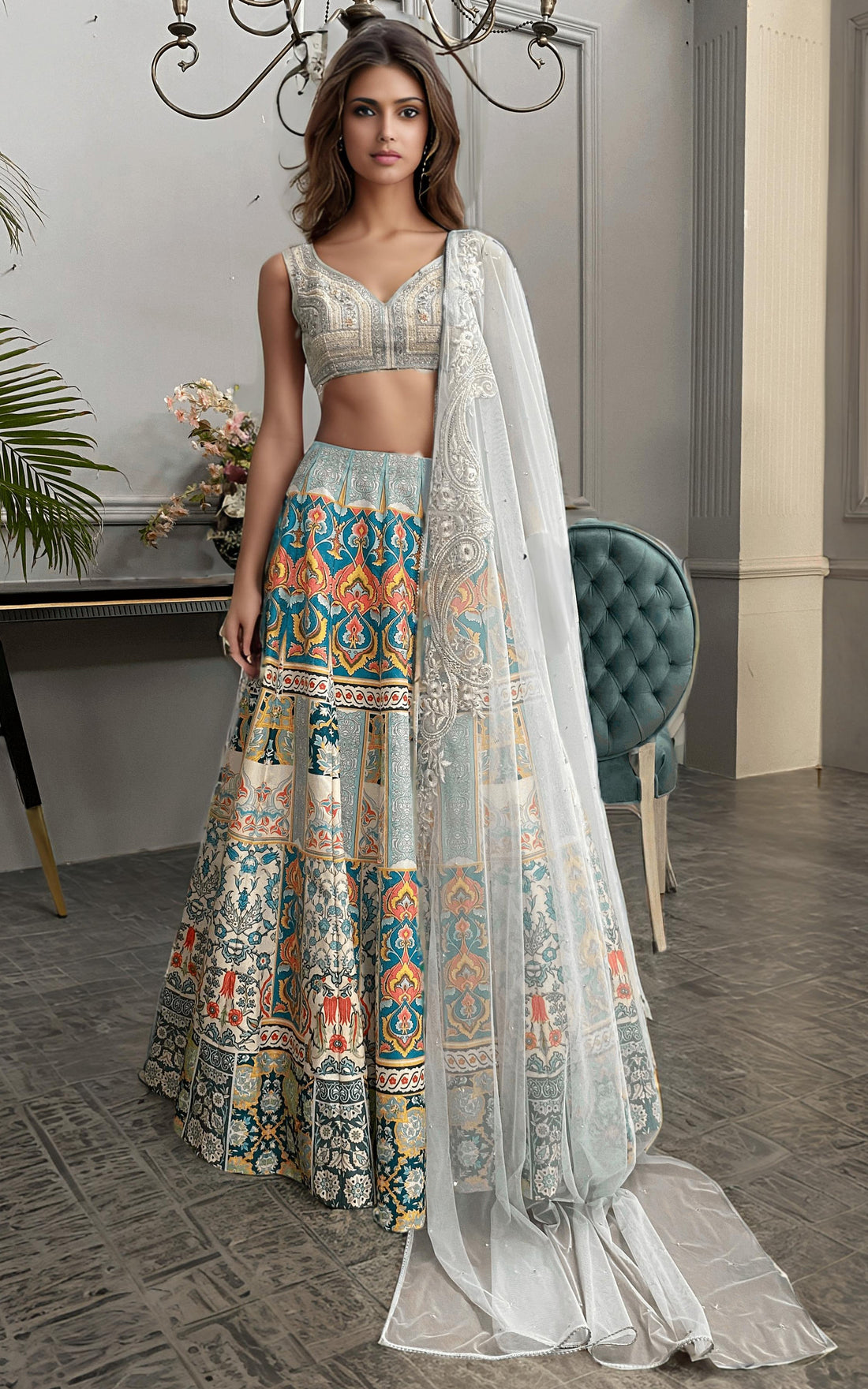 Threads and Motifs | Formal Dresses 25 | Embroidered Blouse With Printed Lehenga And Dupatta - by Libasekhas UK - Registered Vendor of : Threads and Motifs - 100% Original Designer Dress