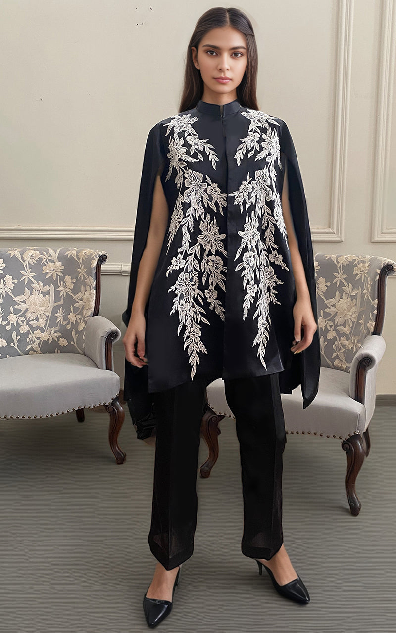 Threads and Motifs | Formal Dresses 25 | Embroidered Cape With Trouser - by Libasekhas UK - Registered Vendor of : Threads and Motifs - 100% Original Designer Dress