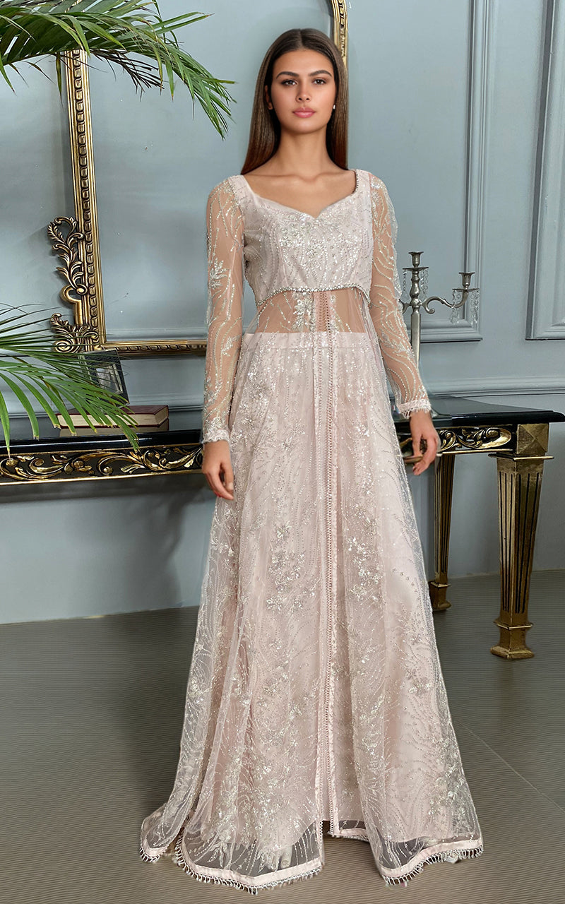 Threads and Motifs | Formal Dresses 25 | Net Embroidered Dress With Skirt - by Libasekhas UK - Registered Vendor of : Threads and Motifs - 100% Original Designer Dress