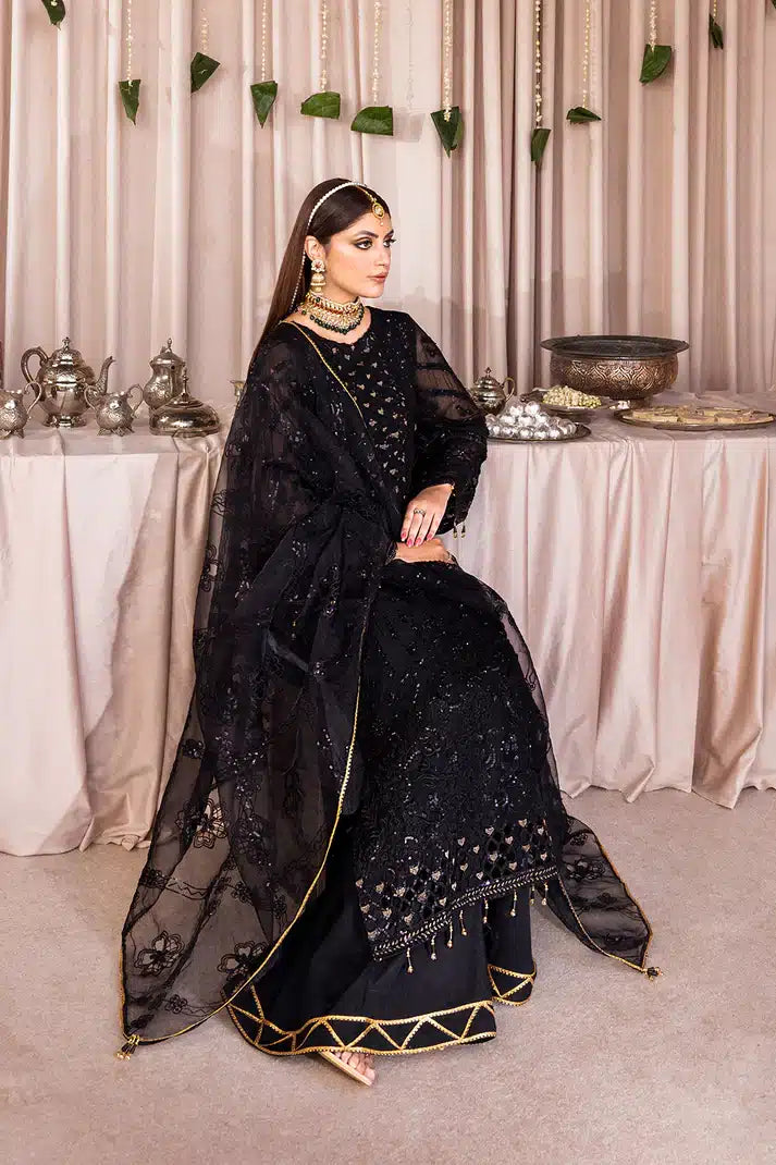 Emaan Adeel | Romansiyyah Luxury Formals 23 | RM-07 BLACK SWAN - by - Libasekhas UK - Registered Vendor of : Emaan Adeel - 100% Original Designer Dresss
