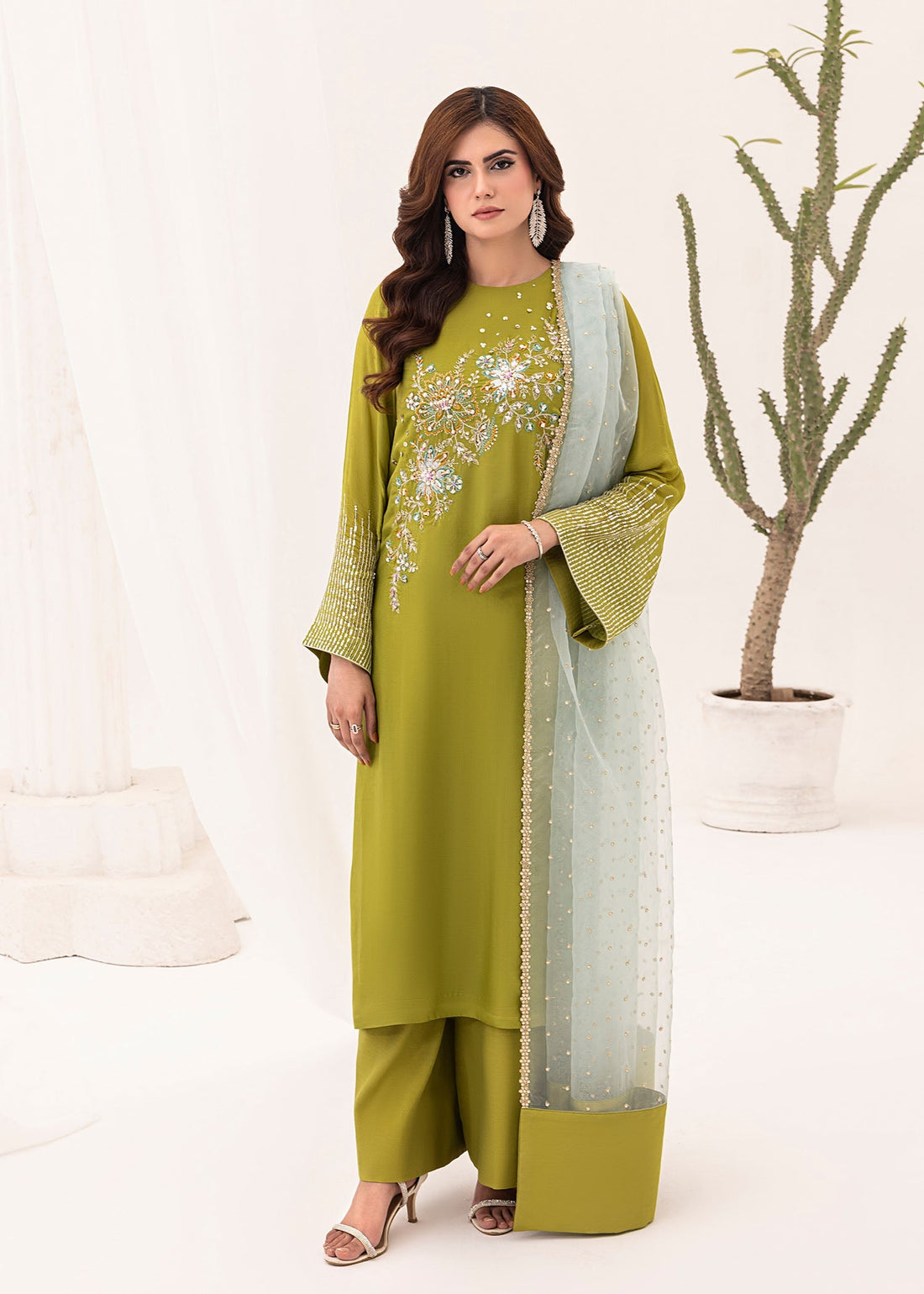 Jamnii | Silk Ivy | Lime Forest - by - Libasekhas UK - Registered Vendor of : Jamnii - 100% Original Designer Dresss