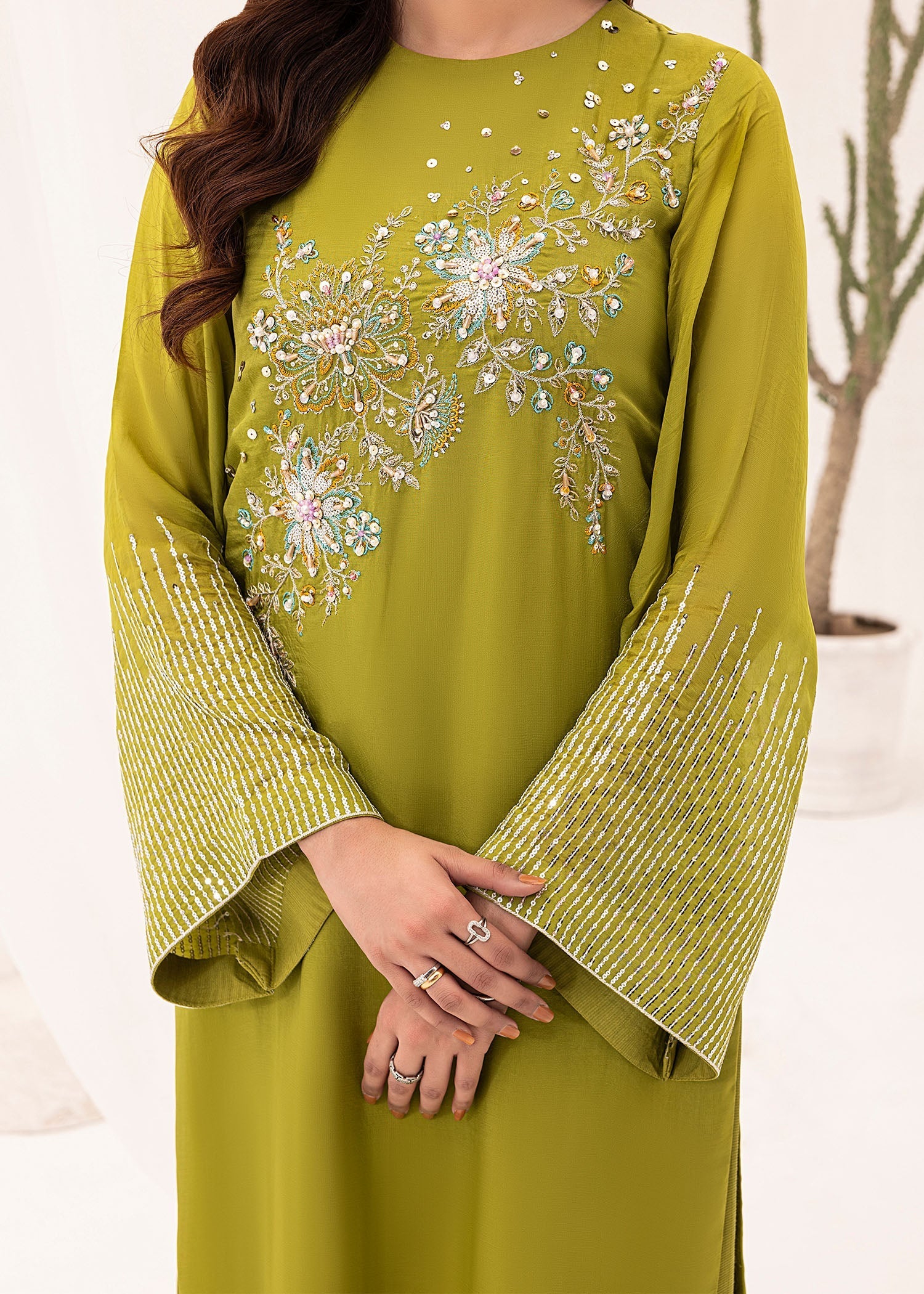 Jamnii | Silk Ivy | Lime Forest - by - Libasekhas UK - Registered Vendor of : Jamnii - 100% Original Designer Dresss