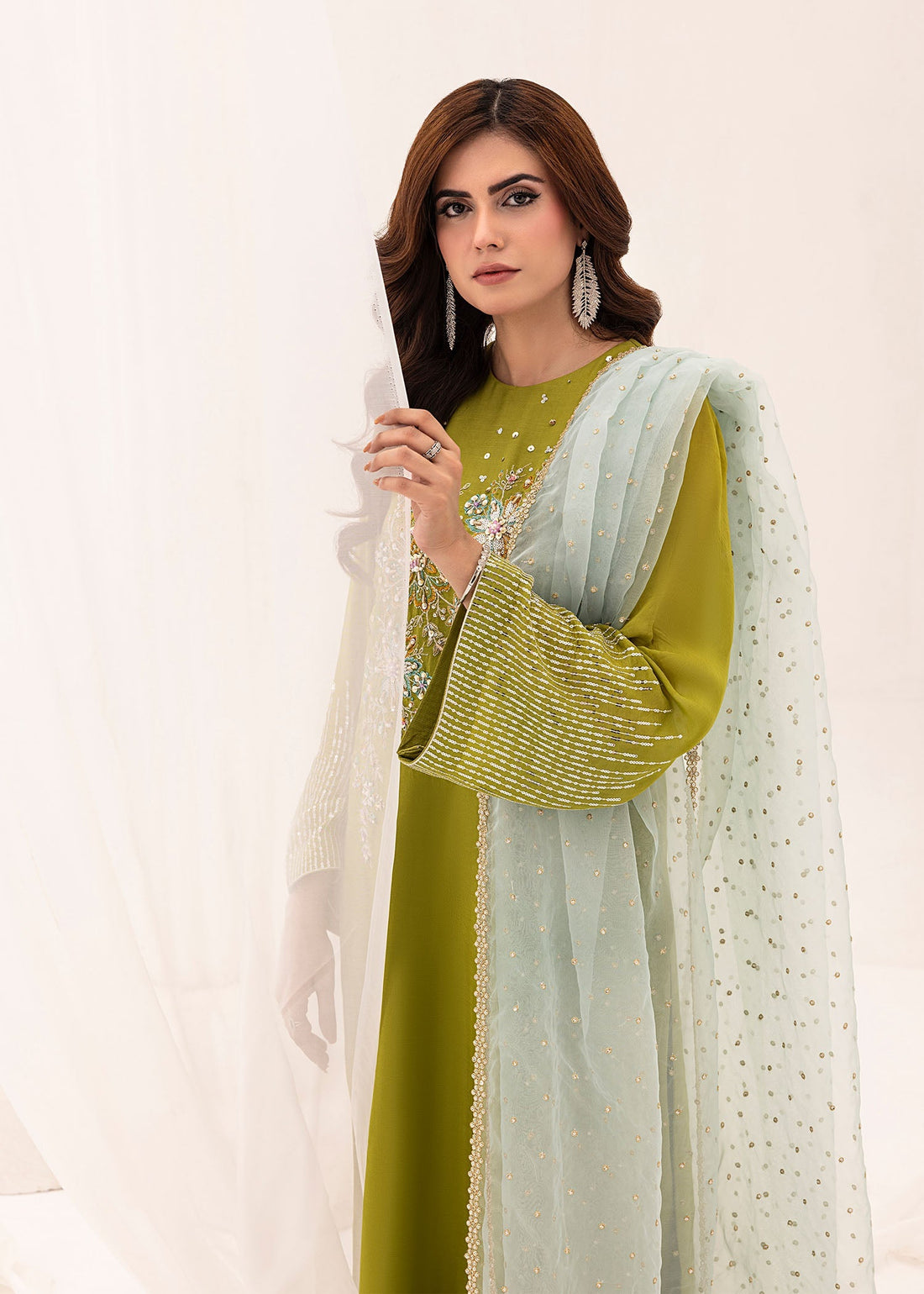 Jamnii | Silk Ivy | Lime Forest - by - Libasekhas UK - Registered Vendor of : Jamnii - 100% Original Designer Dresss
