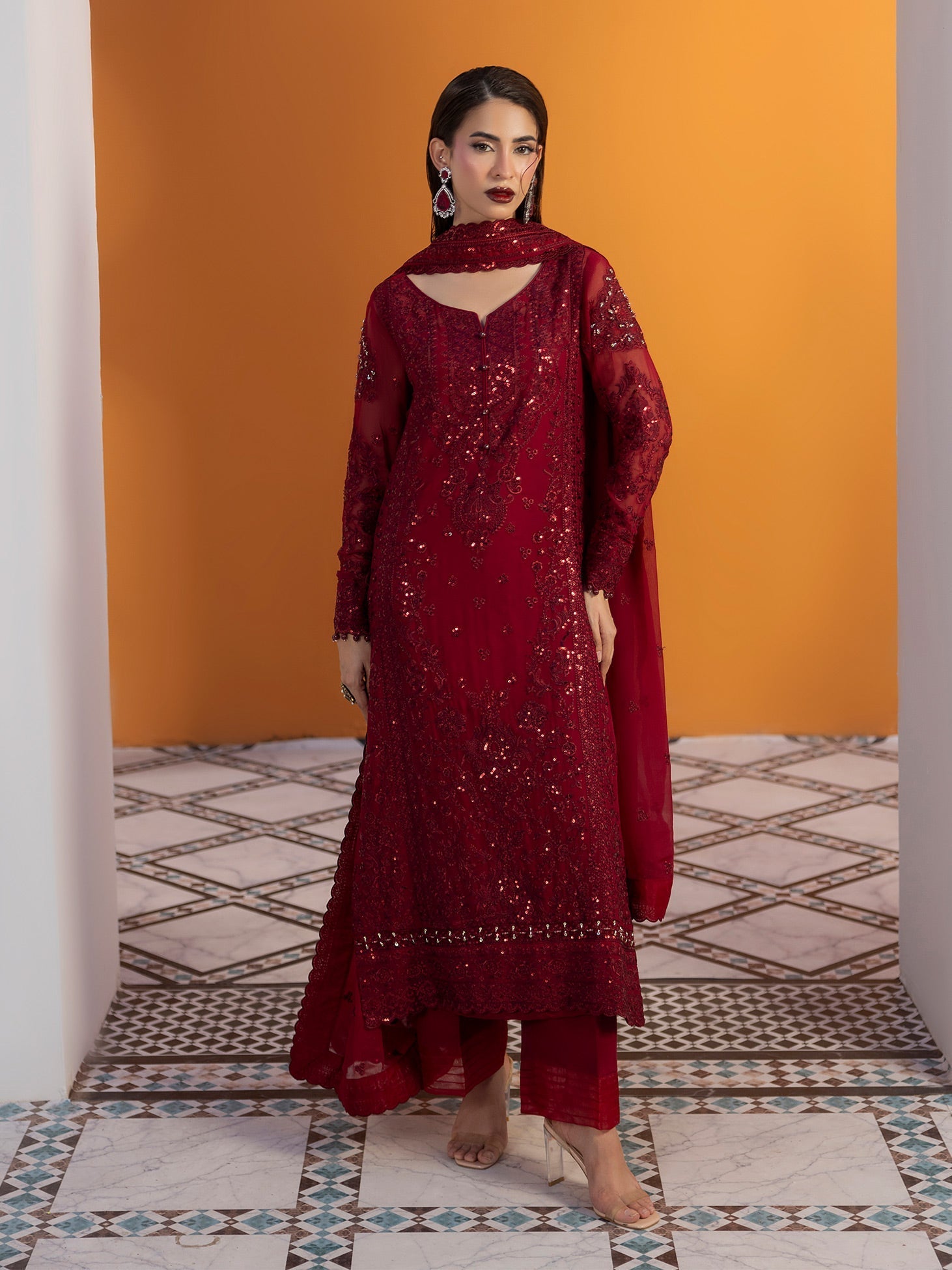 Gulaal | Maeri Luxury Chiffon 26 | Crimson - by Libasekhas UK - Registered Vendor of : Gulaal - 100% Original Designer Dress