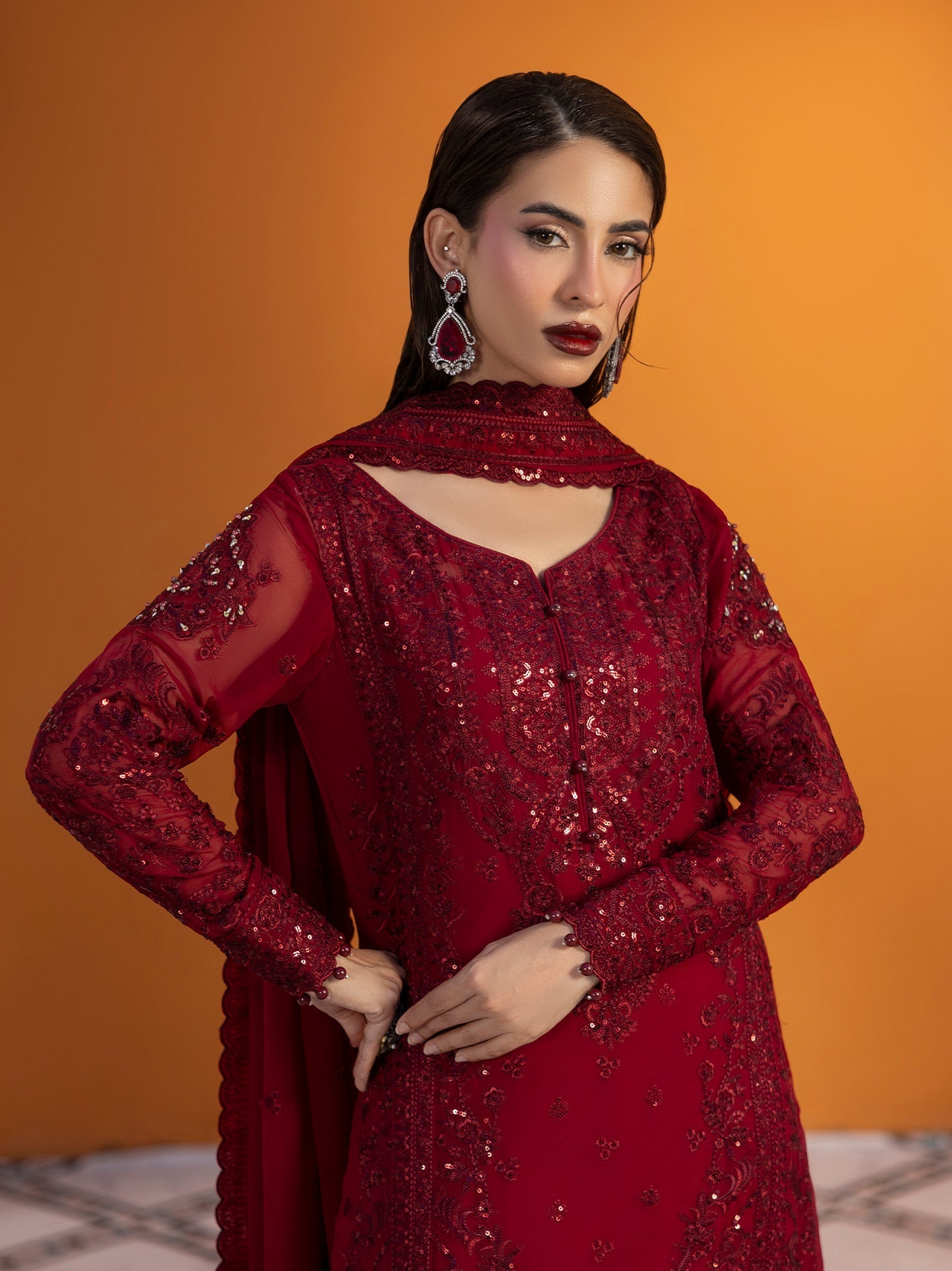 Gulaal | Maeri Luxury Chiffon 26 | Crimson - by Libasekhas UK - Registered Vendor of : Gulaal - 100% Original Designer Dress