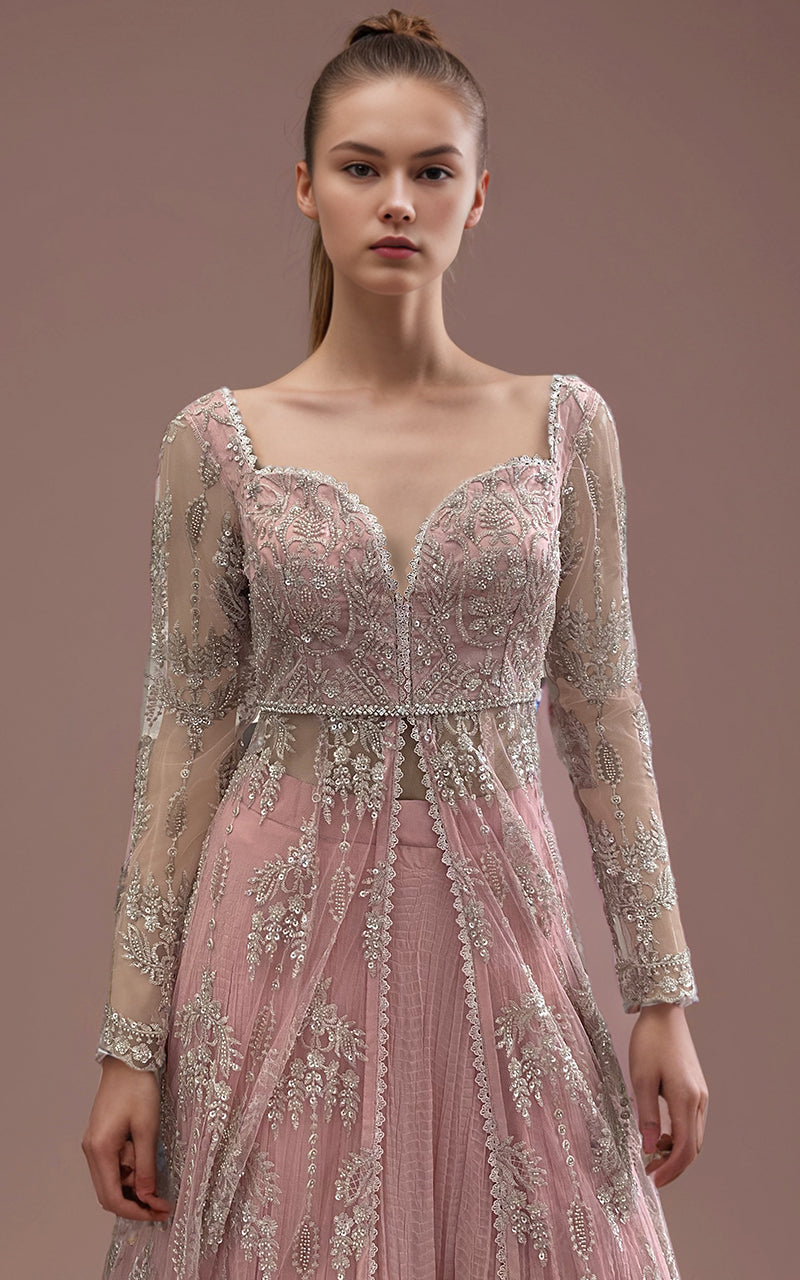 Threads and Motifs | Formal Dresses 25 | Net Embroidered Dress With Skirt And Embroidered Dupatta - by Libasekhas UK - Registered Vendor of : Threads and Motifs - 100% Original Designer Dress