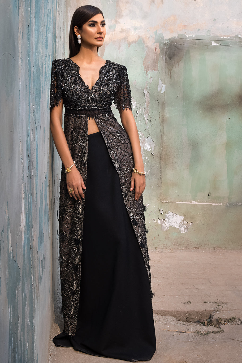 Erum Khan | Dazzling Fiesta | Raven - by Libasekhas UK - Registered Vendor of : Erum Khan - 100% Original Designer Dress